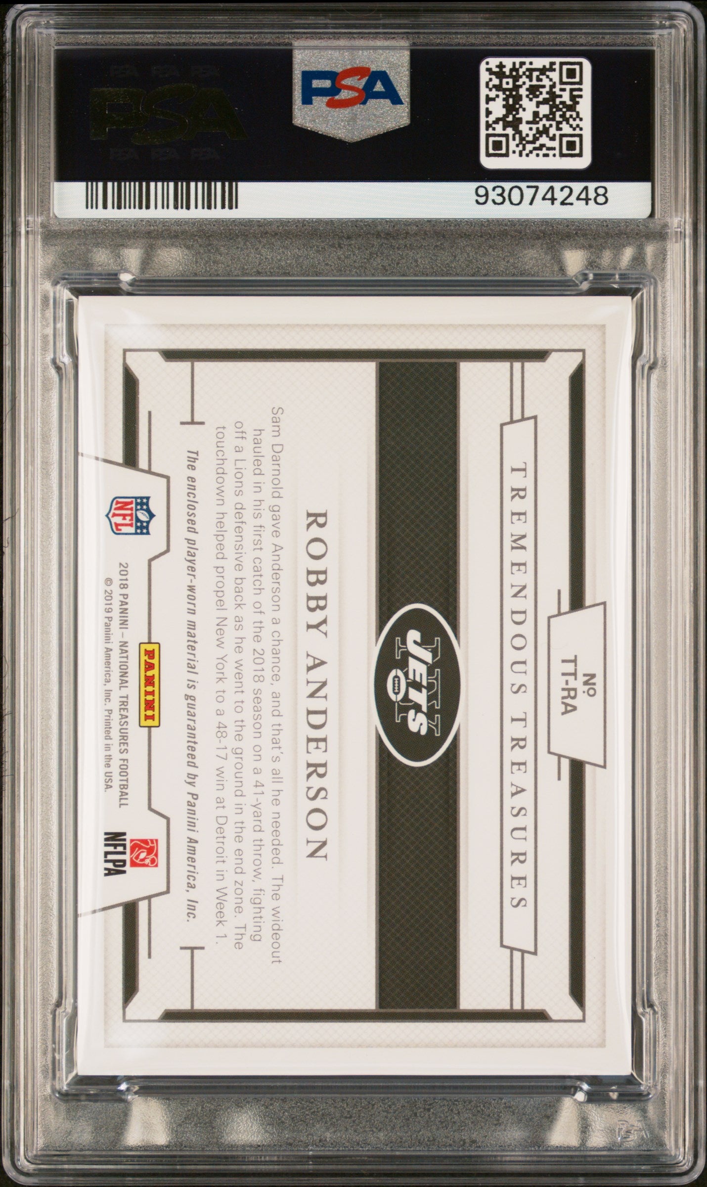 2018 National Treasures Robby Anderson #TT-RA NFL Shield PSA 9