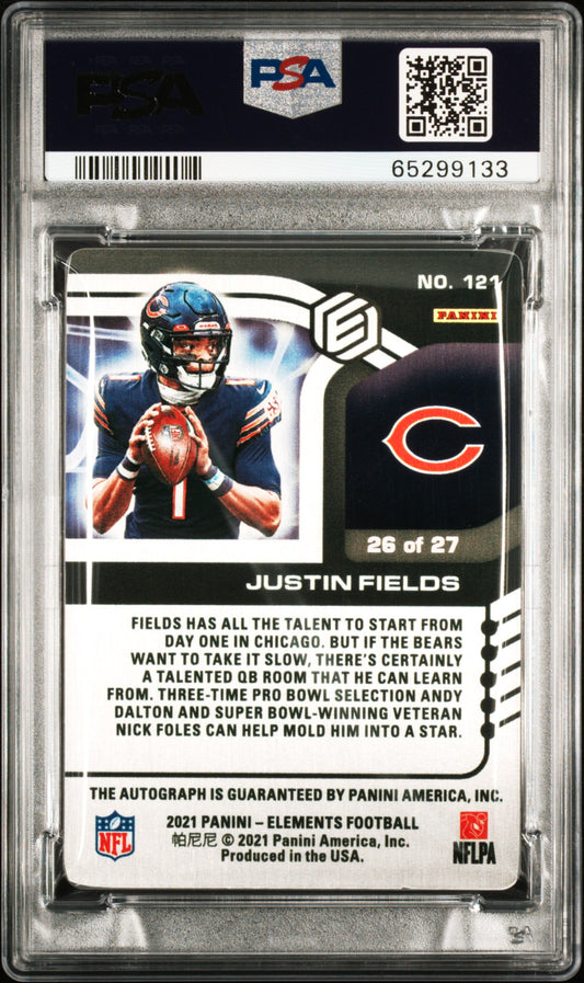 2021 Panini Elements Justin Fields #121 Signature Cobalt PSA A