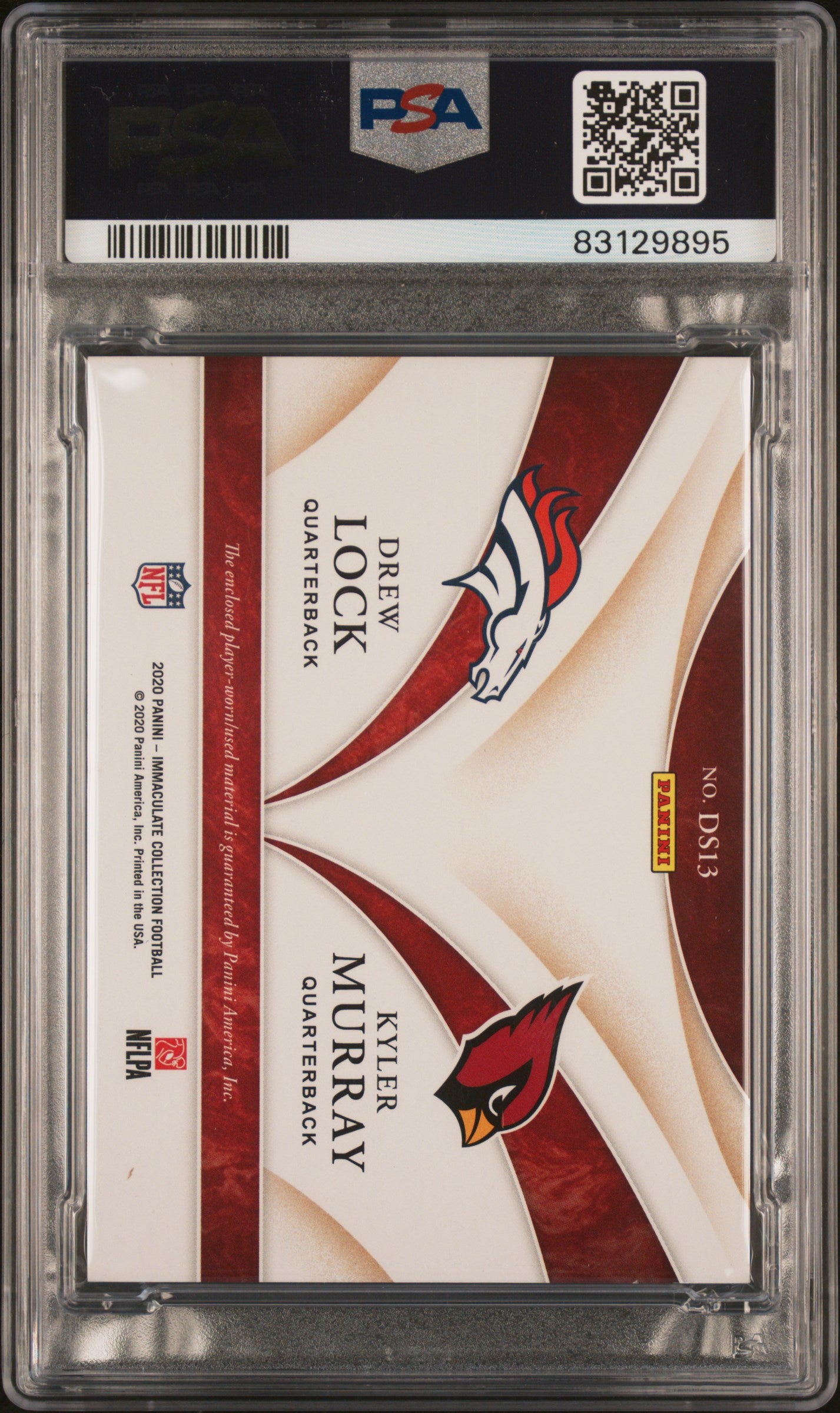 2020 Immaculate Collection K. Murray D. Lock #DS13 Dual NFL Shield /1 PSA 9