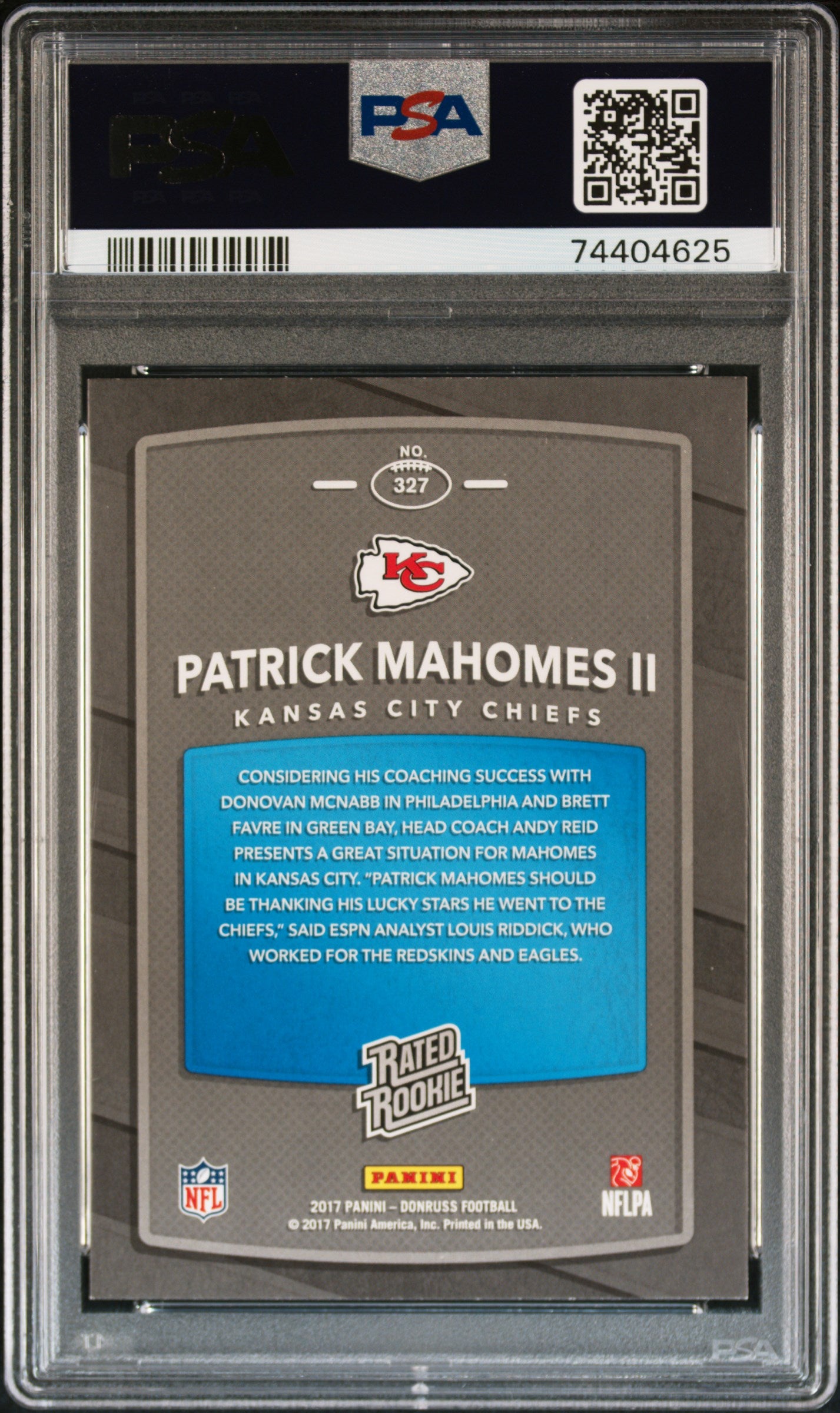 2017 Panini Donruss Patrick Mahomes II #327 Rated Rookie PSA 8.5