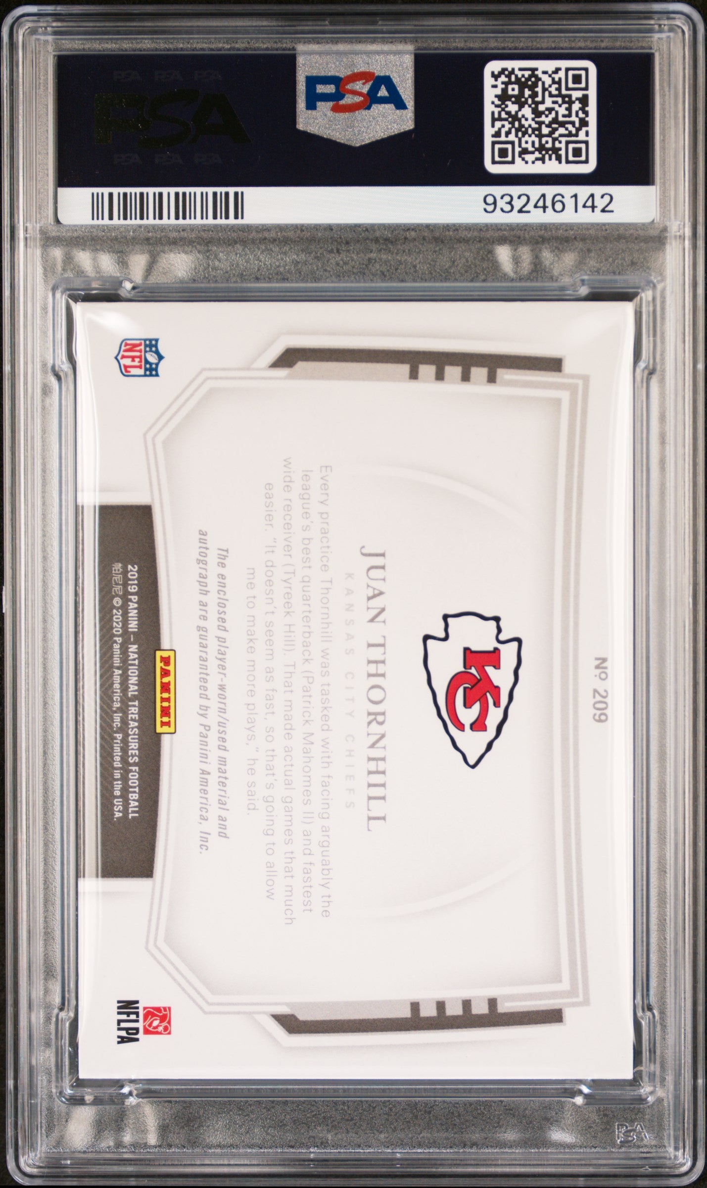 2019 National Treasures Juan Thornhill #209 RPA Rookie Auto Stars & Stripe PSA 8
