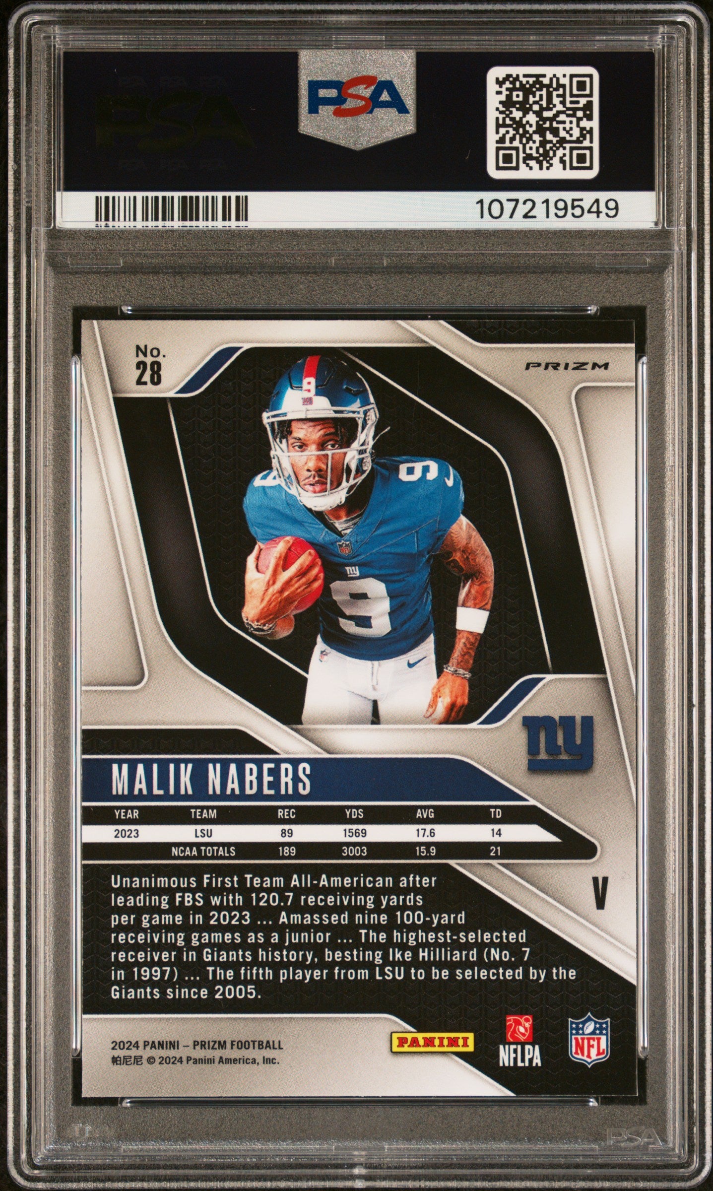 2024 Panini Prizm Rookie Variation Malik Nabers #28 PSA 10