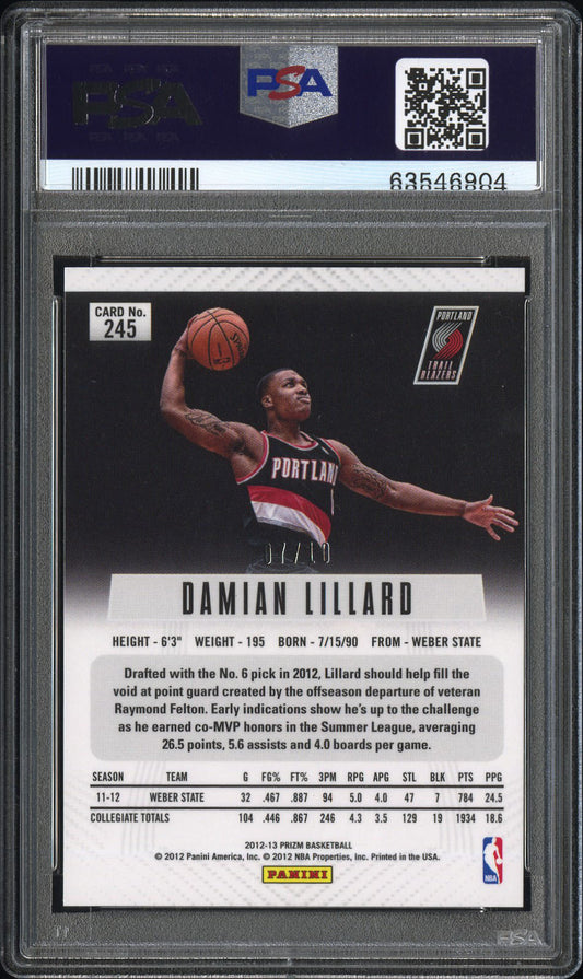 2012 Panini Prizm Damian Lillard #245 Gold Prizm /10 PSA 10