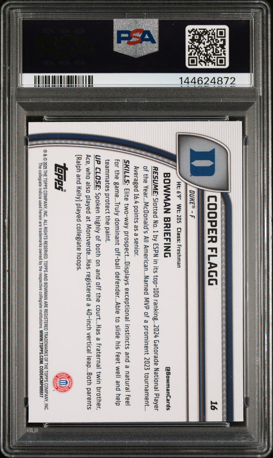 2024 Bowman Chrome University Cooper Flagg #16 Black Wave PSA 9