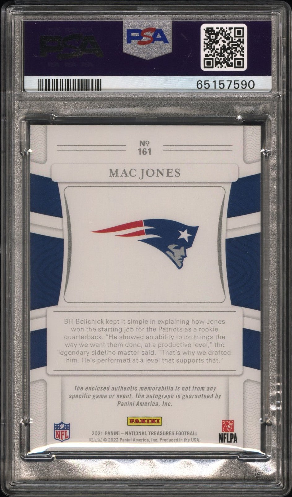 2021 Panini National Treasures Mac Jones #161 Patch Auto Red /1 PSA 7.5 Auto A