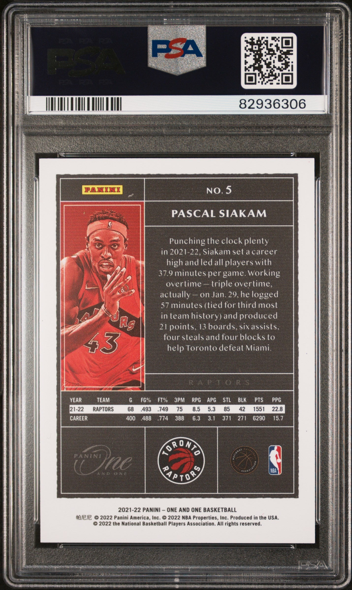 2021 Panini One And One Pascal Siakam #5 Red PSA 10
