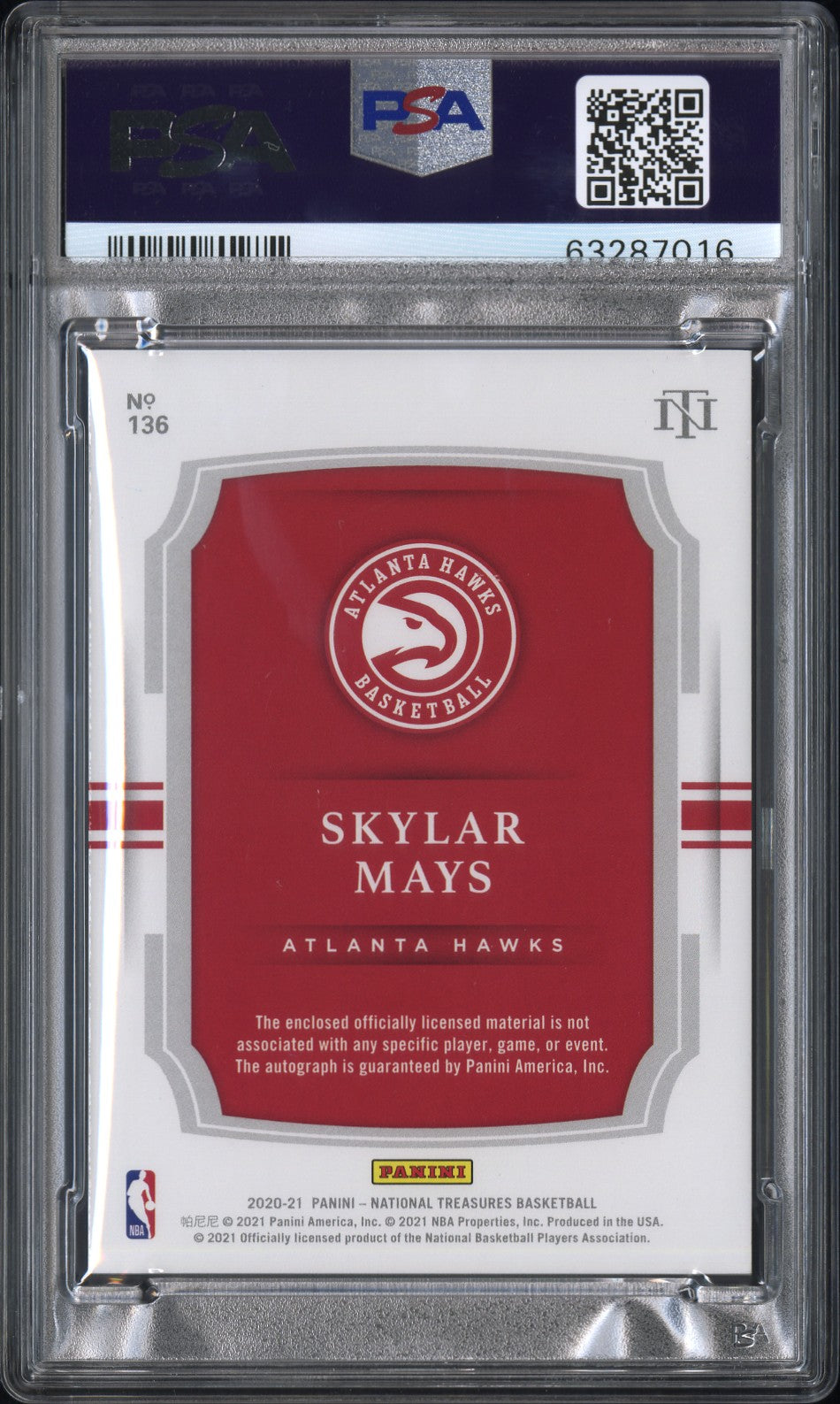 2020 Panini National Treasures Skylar Mays #136 Patch Autograph PSA 10 Auto 10