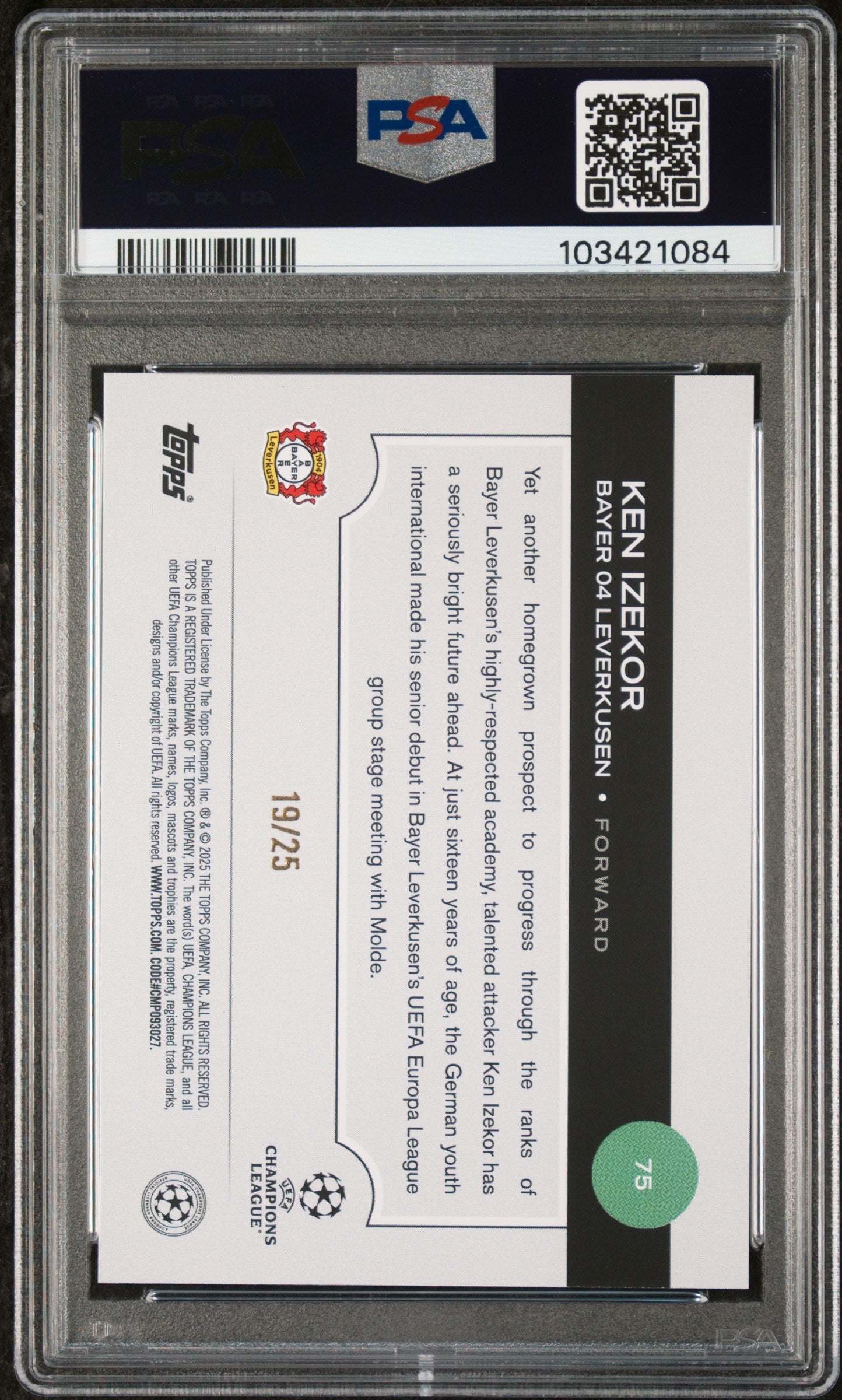 2024-25 Topps UEFA Club Competitions Ken Izekor #75 Orange Foilboard /25 PSA 10
