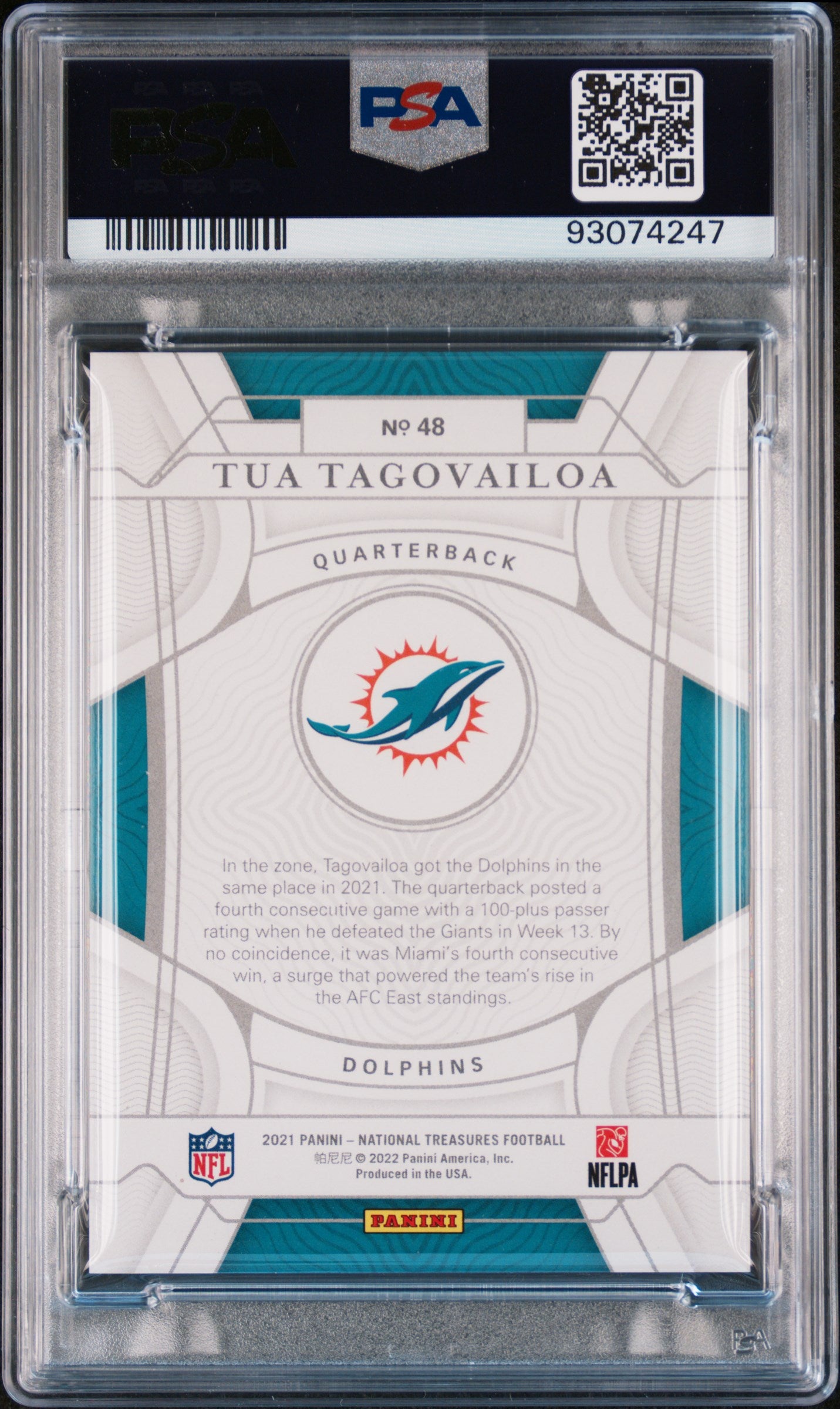 2021 Panini National Treasures Tua Tagovailoa #48 Jersey Number Red PSA 9