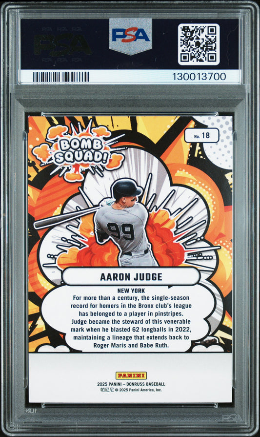 2025 Panini Donruss Bomb Squad Aaron Judge #18 GRN Xplosion PSA 9