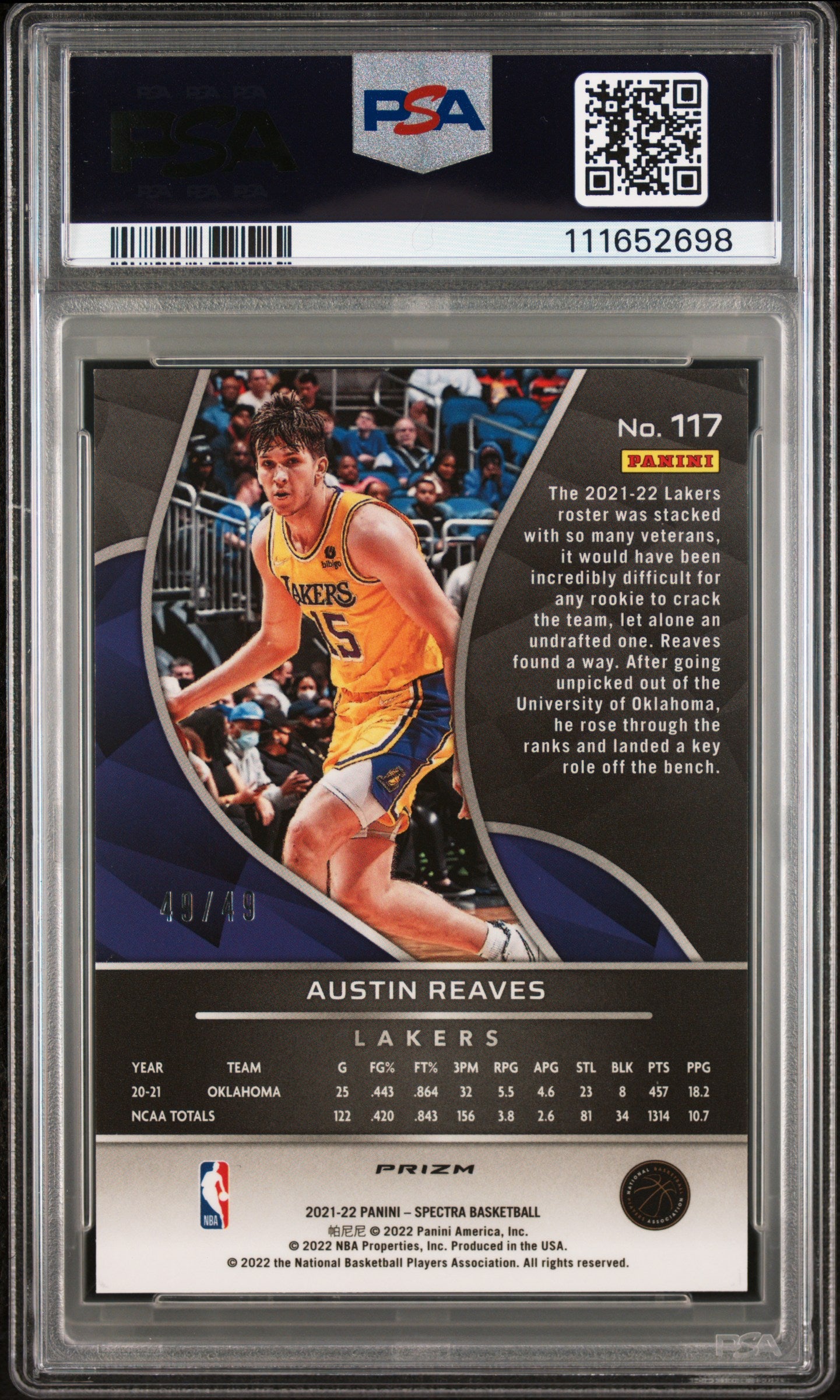 2021 Panini Spectra Austin Reaves #117 Asia Blue & Orange PSA 8