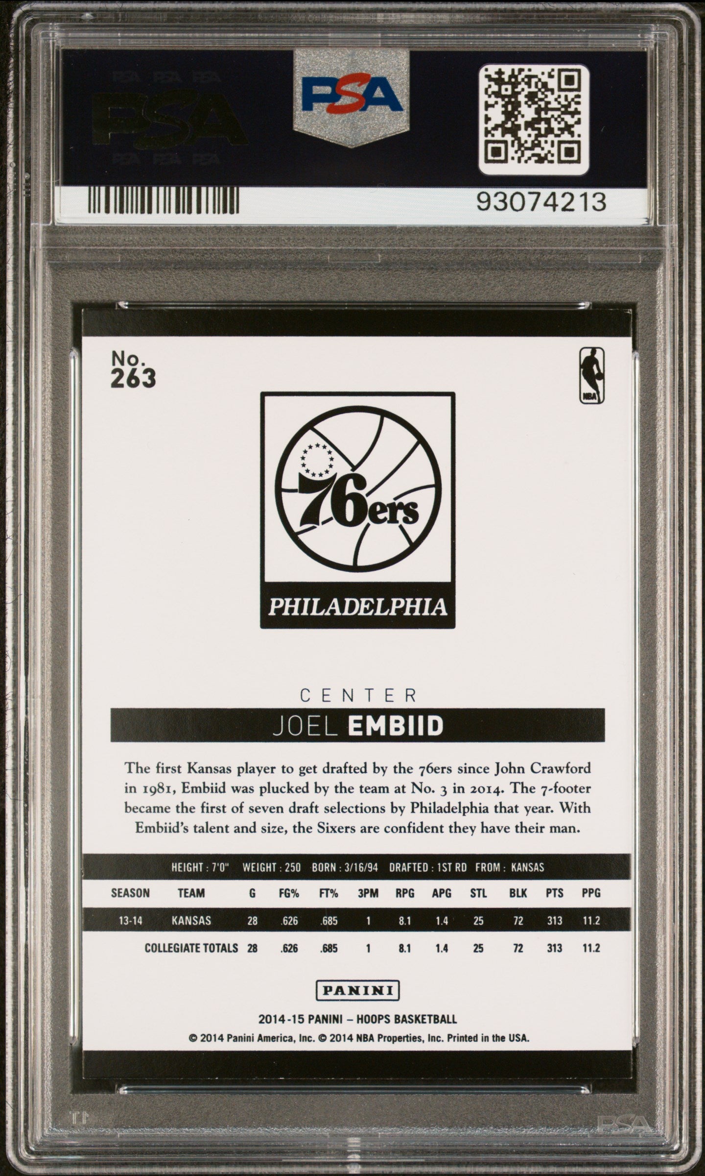 Panini 2014 Hoops RC Joel Embiid #263 Gold PSA 8