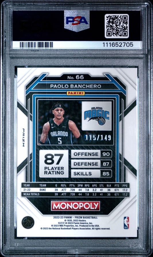2022 Panini Prizm Monopoly Paolo Banchero #66 Pink PSA 10