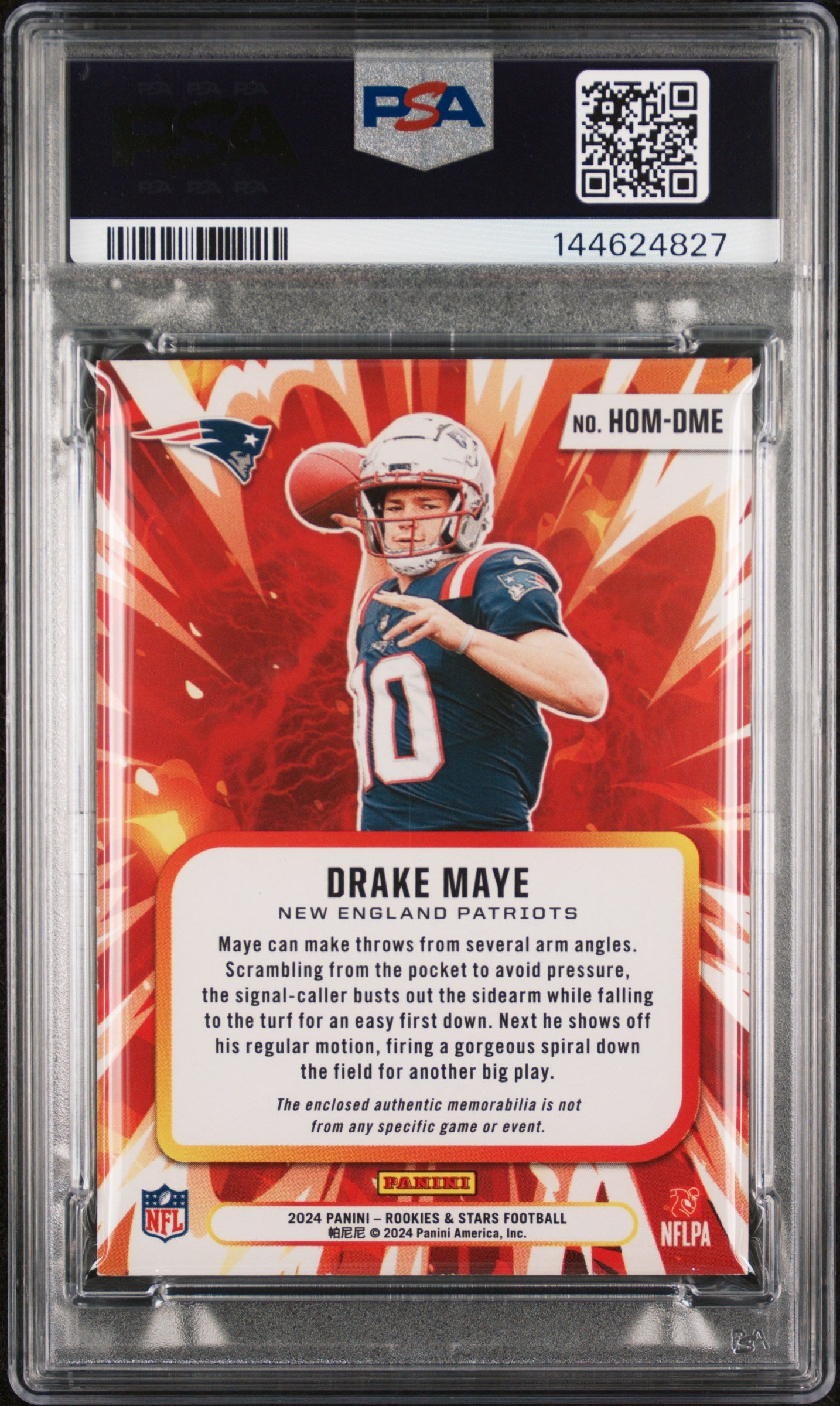 2024 Panini Rookies & Stars High Octane Memorabilia Drake Maye #HOMDME PSA 8