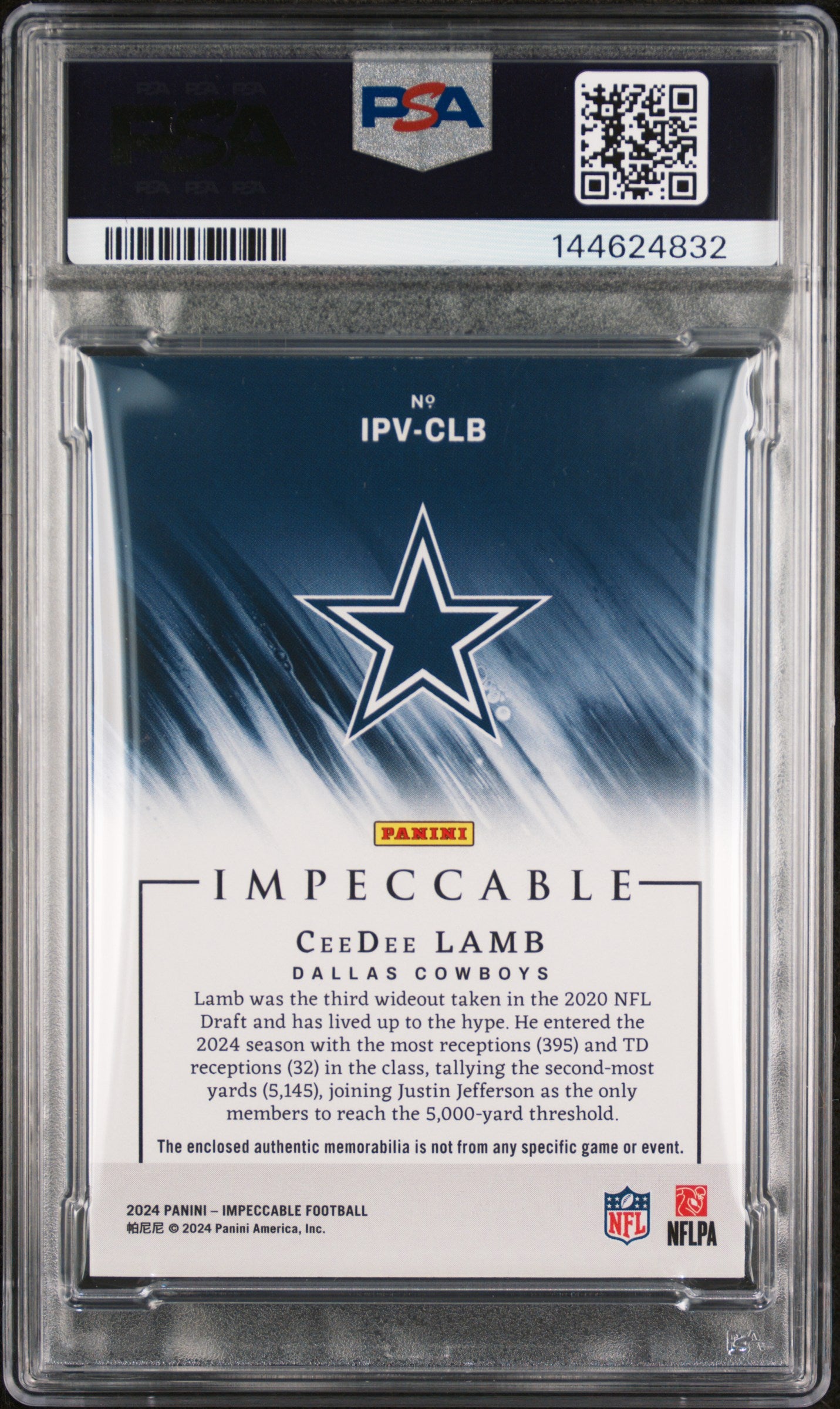 2024 Panini Impeccable Impatchable Veterans Ceedee Lamb #IPVCLB Silver PSA 8