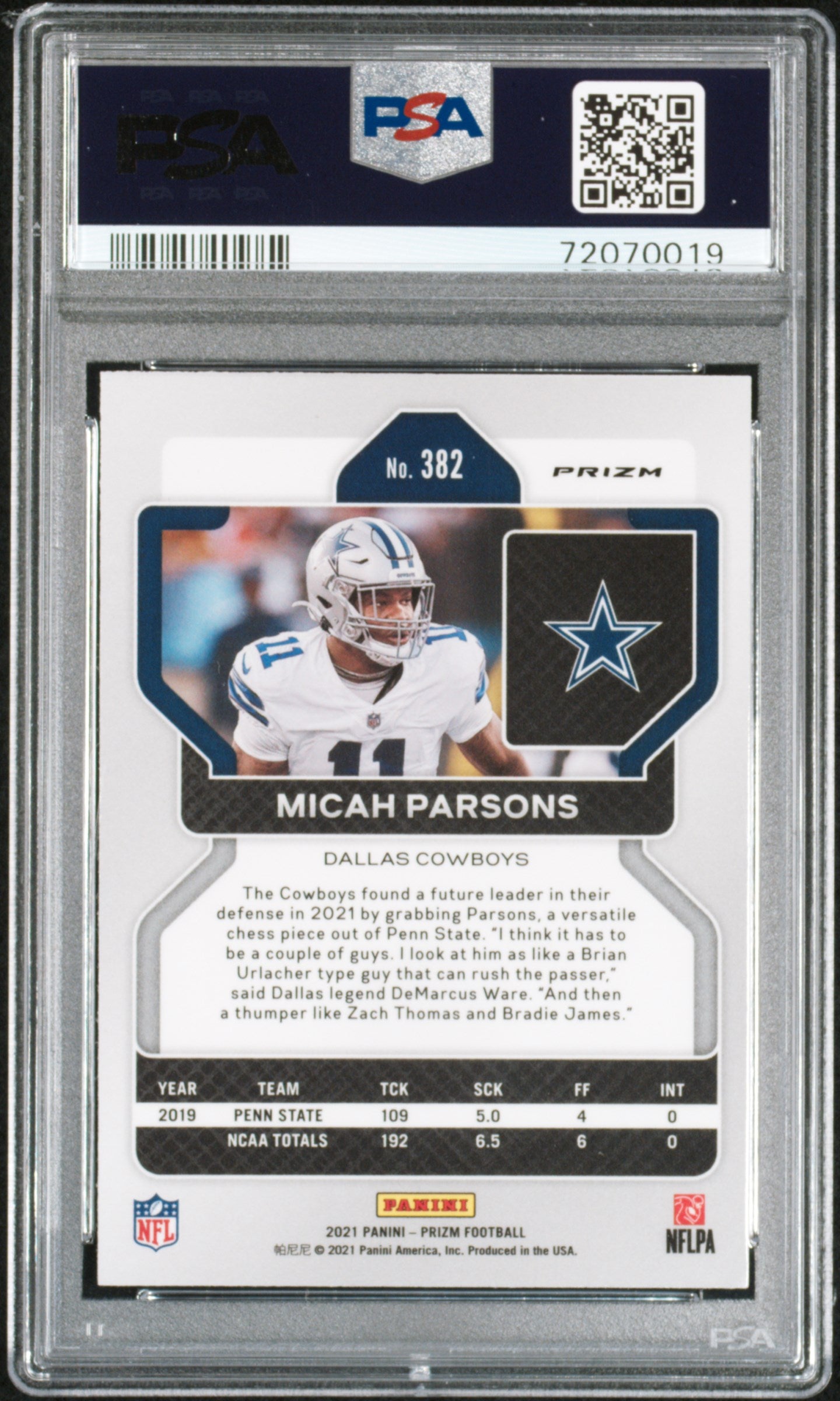 2021 Panini Prizm Micah Parsons #382 Red Ice PSA 10