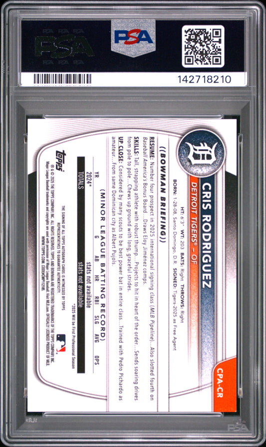 2025 Bowman Chrome Prospect Autographs Cris Rodriguez #CPACR PSA 9