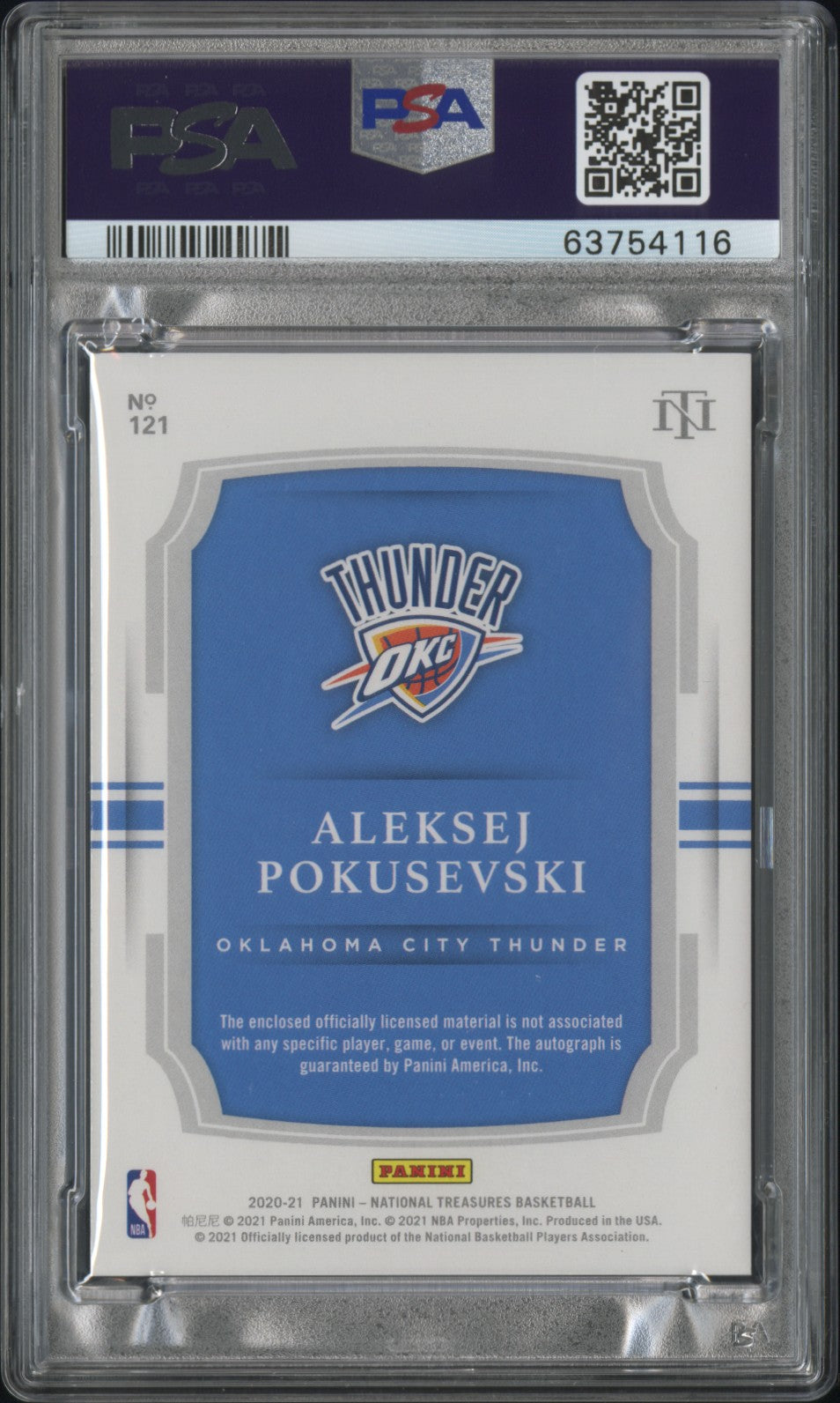 2020 National Treasures Aleksej Pokusevski Rookie Patch Auto Gold Fotl /24 RPA PSA 9