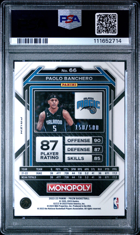 2022 Panini Prizm Monopoly Paolo Banchero #66 Gold Money Shimmer PSA 9