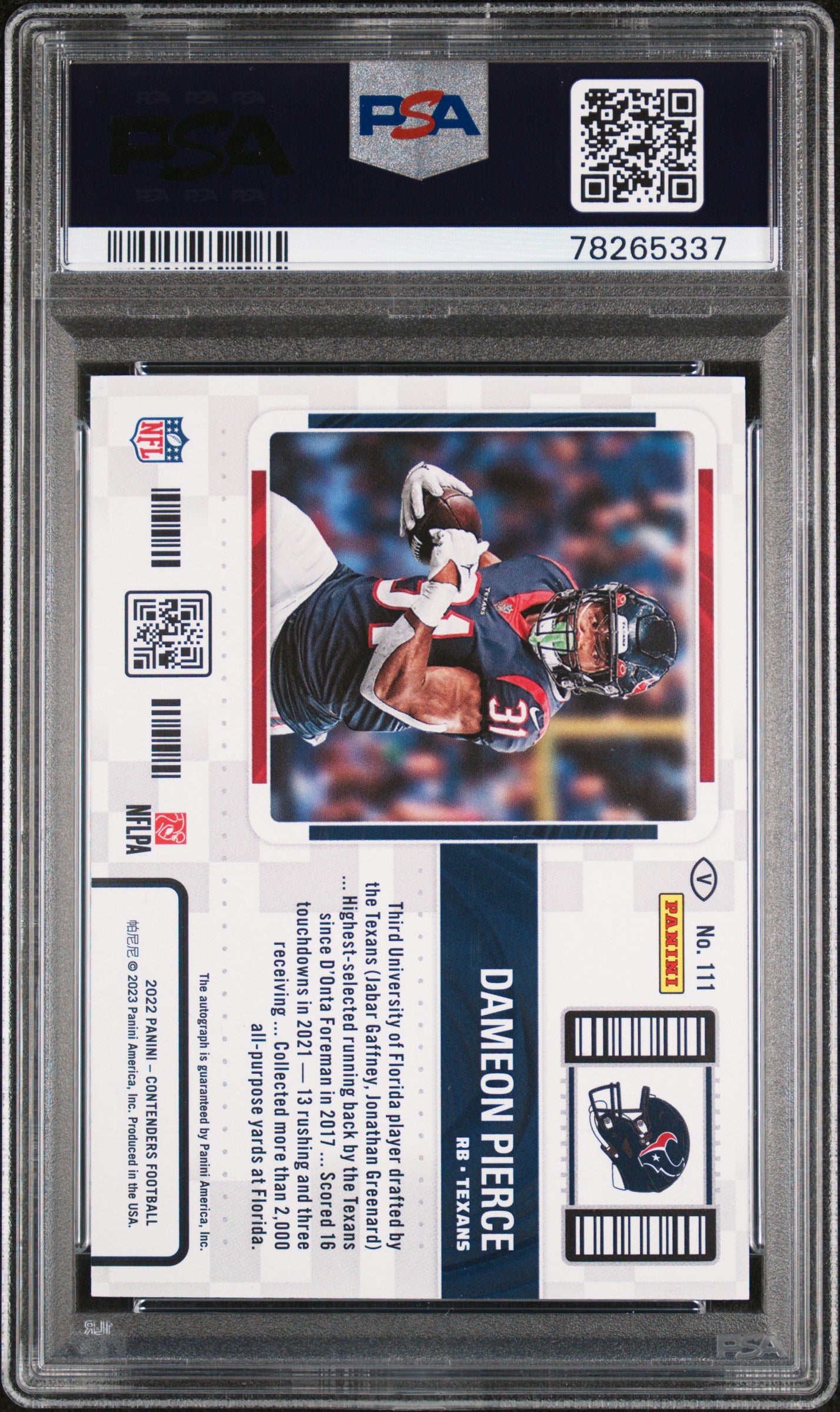 2022 Panini Zenith Contenders Dameon Pierce #111 Rookie Ticket RPS Preview Autograph Green PSA 9