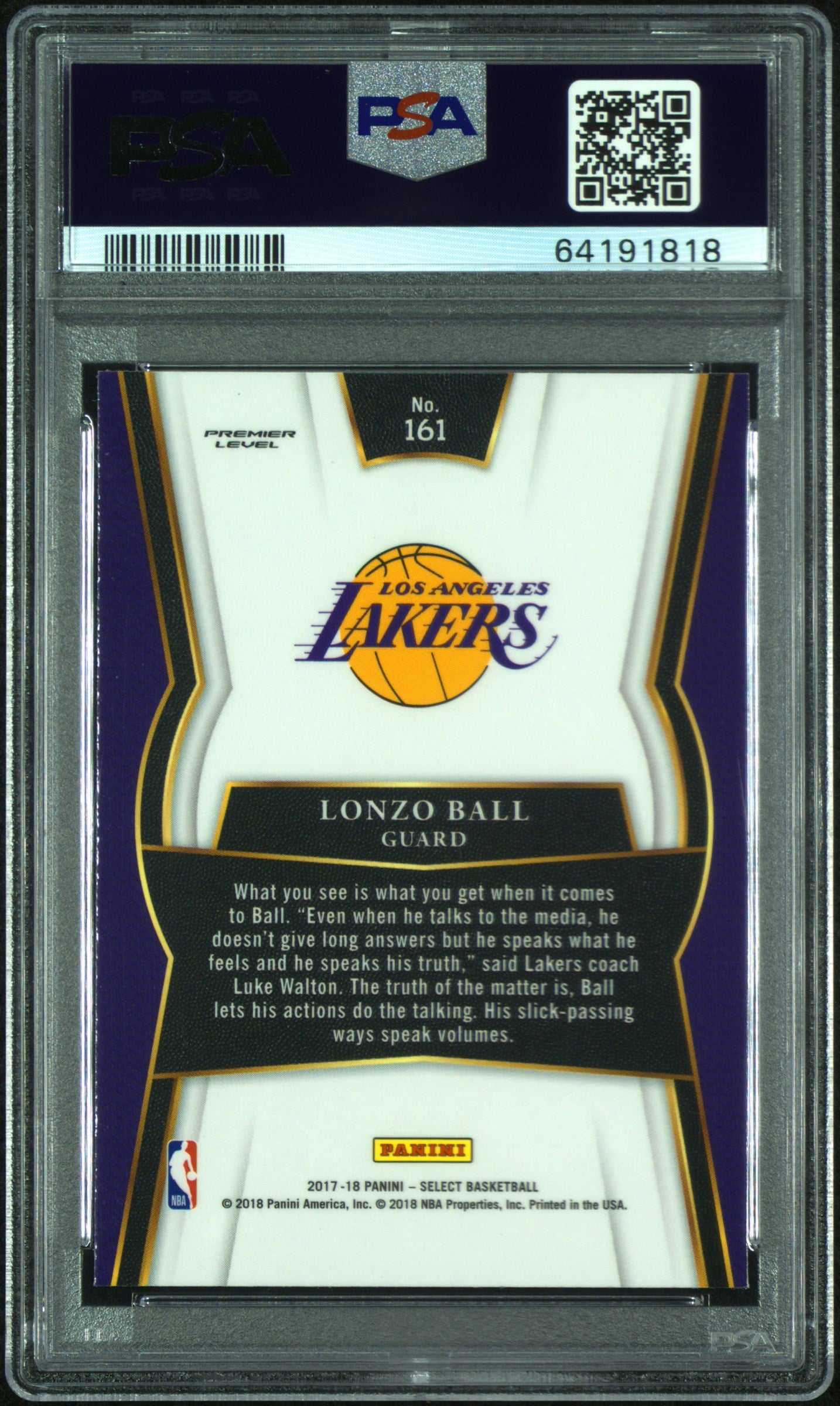 2017 Panini Select Lonzo Ball #161 PSA 9