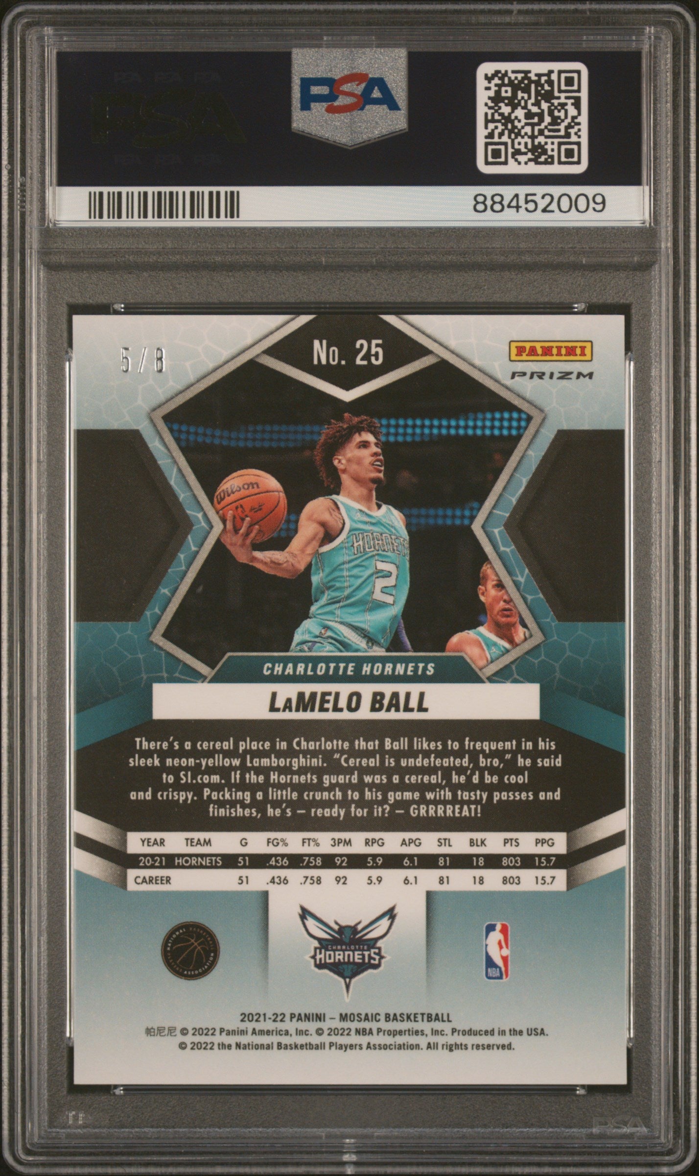 2021 Panini Mosaic Lamelo Ball #25 Black Gold Choice PSA 10