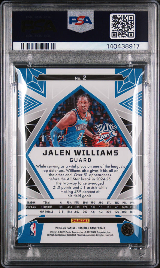 2024 Panini Obsidian Jalen Williams #2 Electric Etch Orange Flood PSA 10