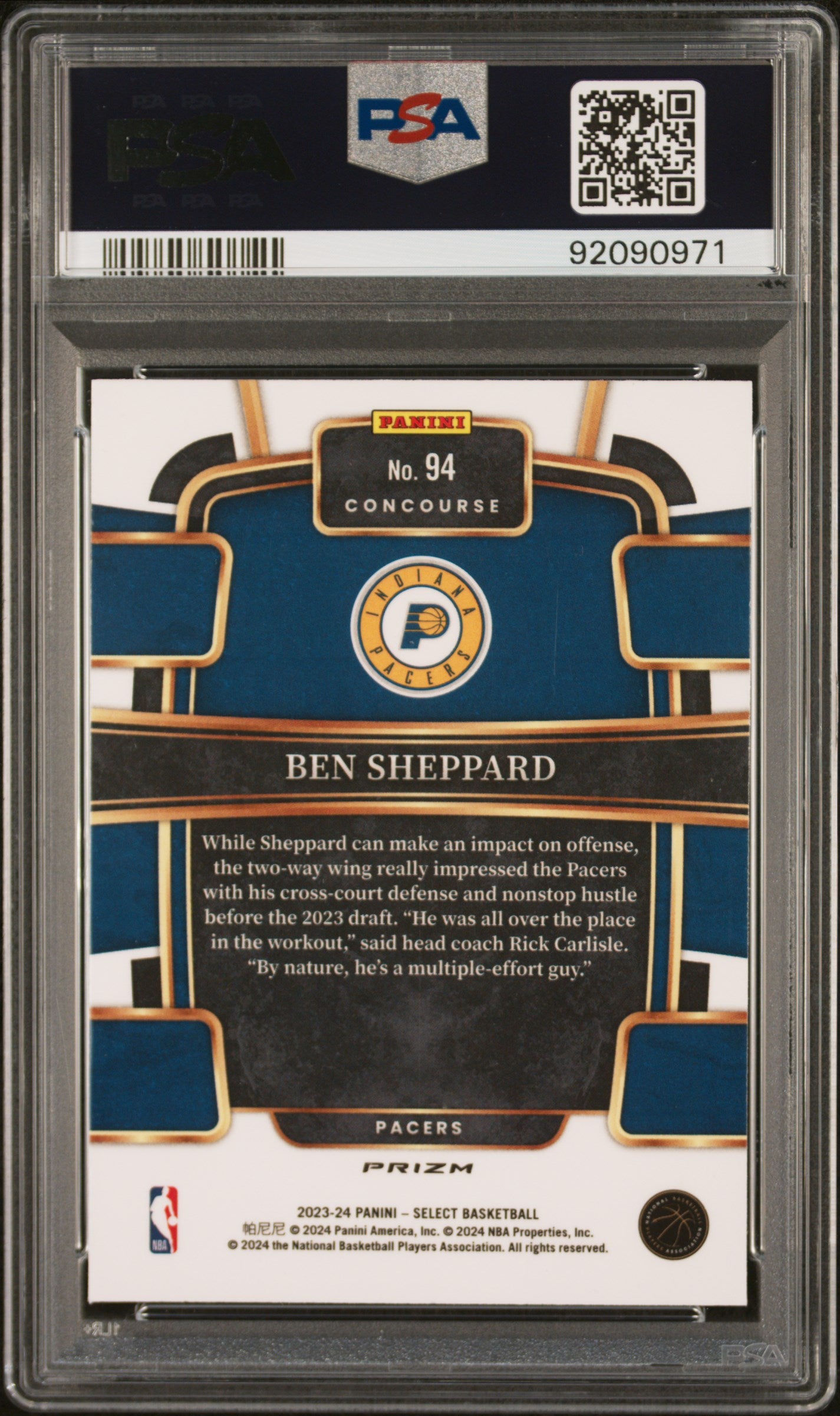 2023 Panini Select Ben Sheppard #94 Elephant Prizm PSA 10