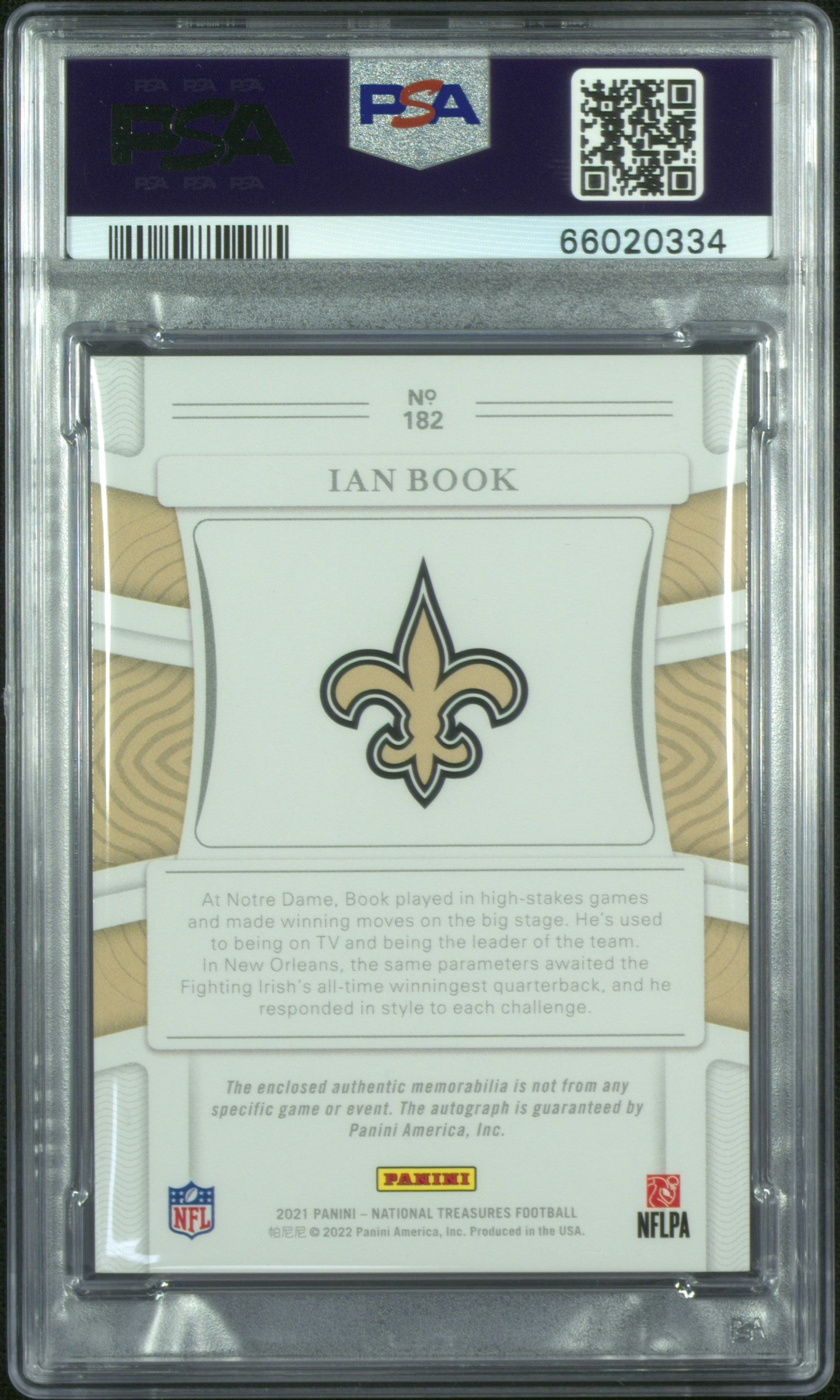 2021 Panini National Treasures Ian Book #182 Patch Autograph Purple PSA 10