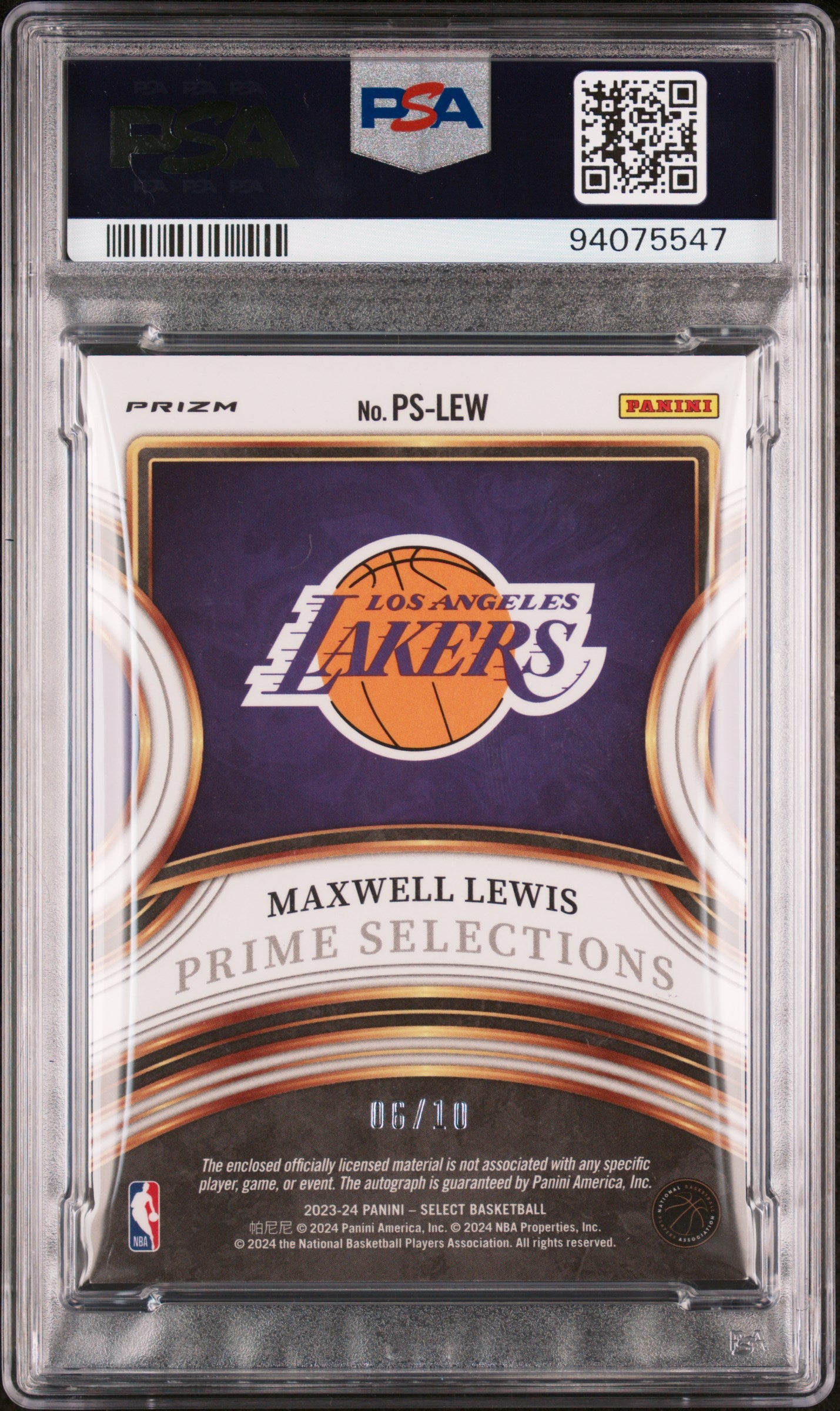 2023 Panini Select Maxwell Lewis #PSLEW Prime Selections Signatures Gold Prizm PSA 8