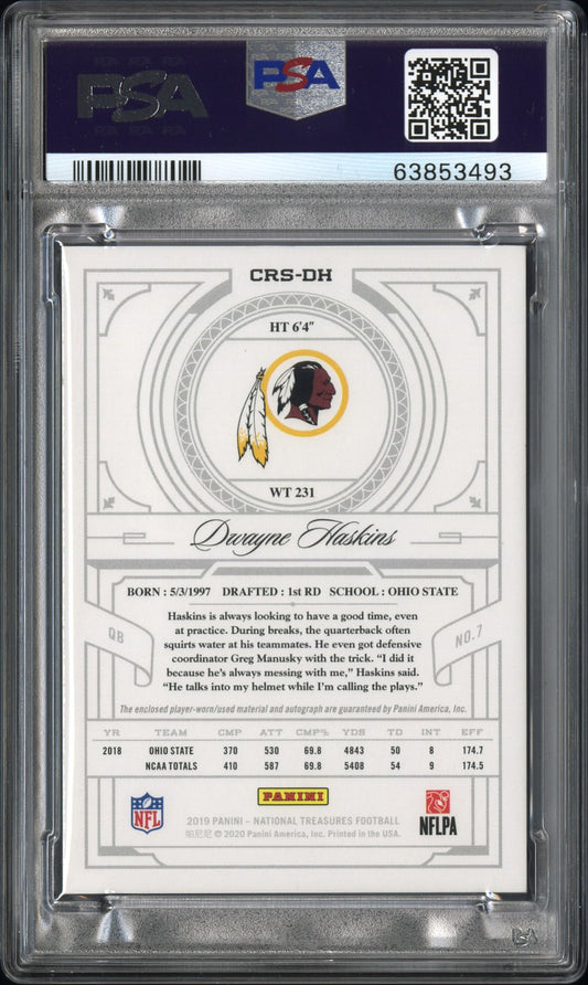 2019 National Treasures Dwayne Haskins Rookie Patch Auto NFL Shield 1/1 PSA 8
