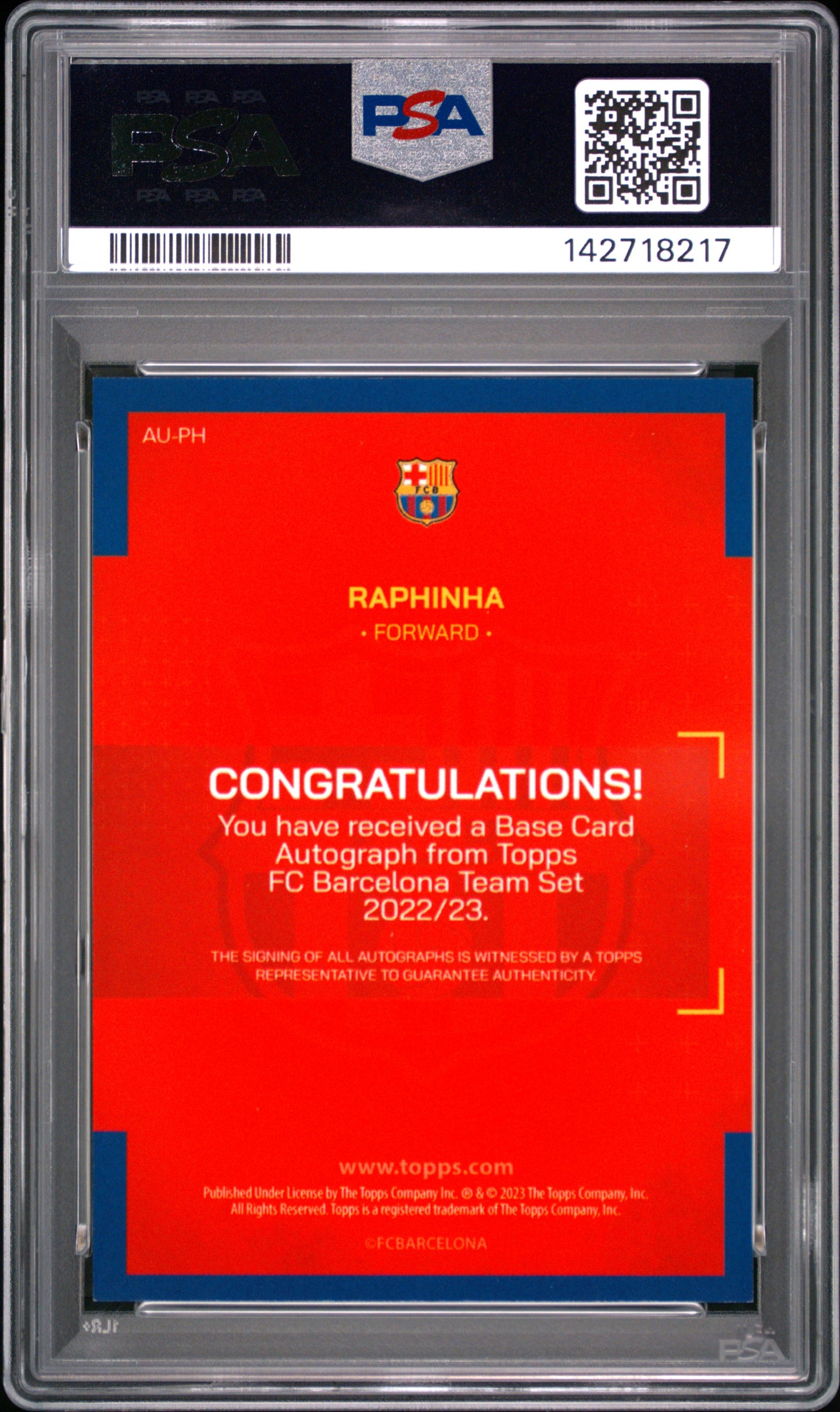 2022 Topps FC Barcelona Team Set Autograph Raphinha #PH PSA 9
