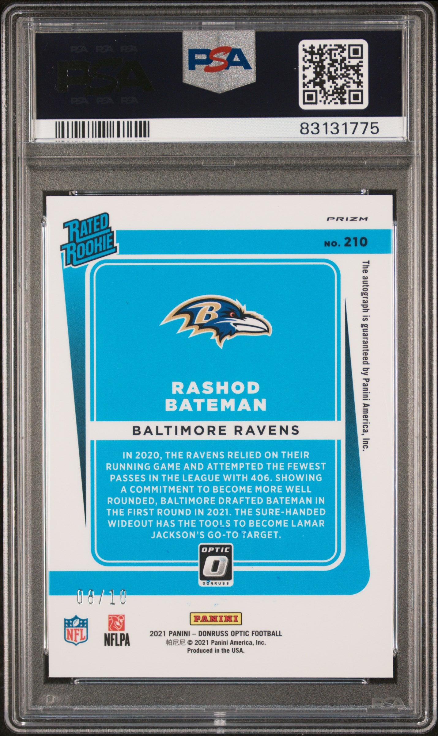 2021 Panini Donruss Optic Rashod Bateman #210 Autograph Gold PSA 9 Auto 10