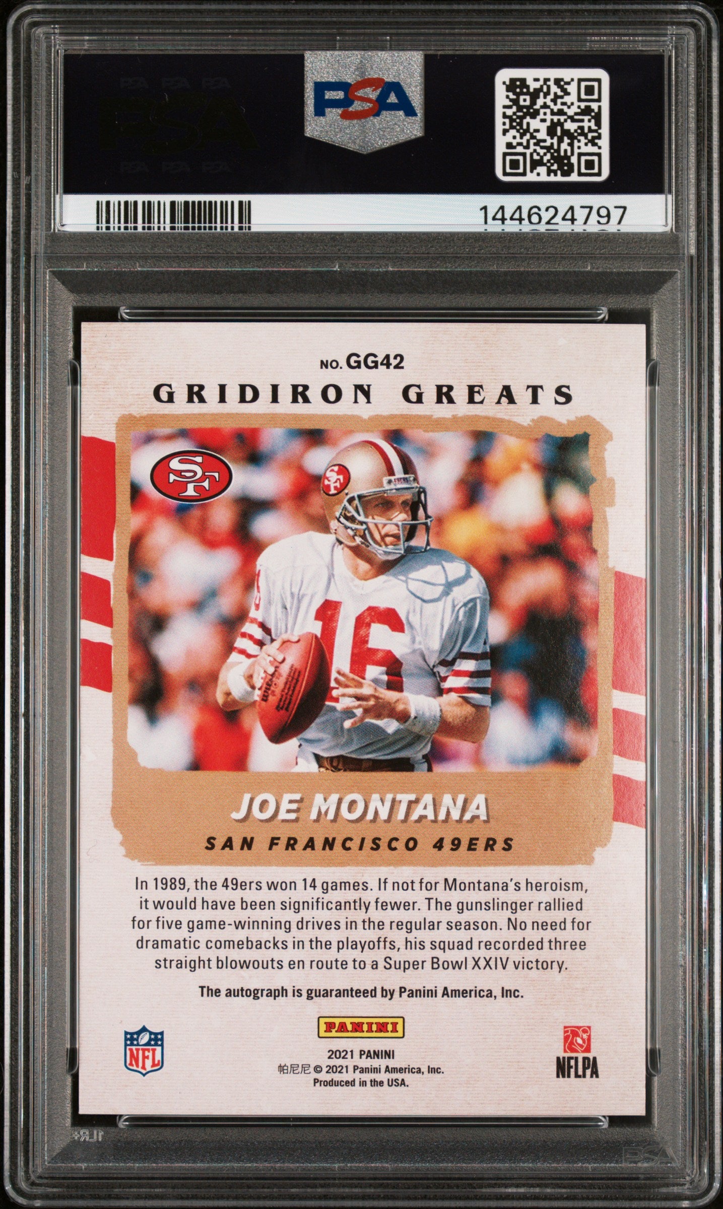 2024 Panini Mosaic Gridiron Greats Autographs Joe Montana #GG42 PSA 8