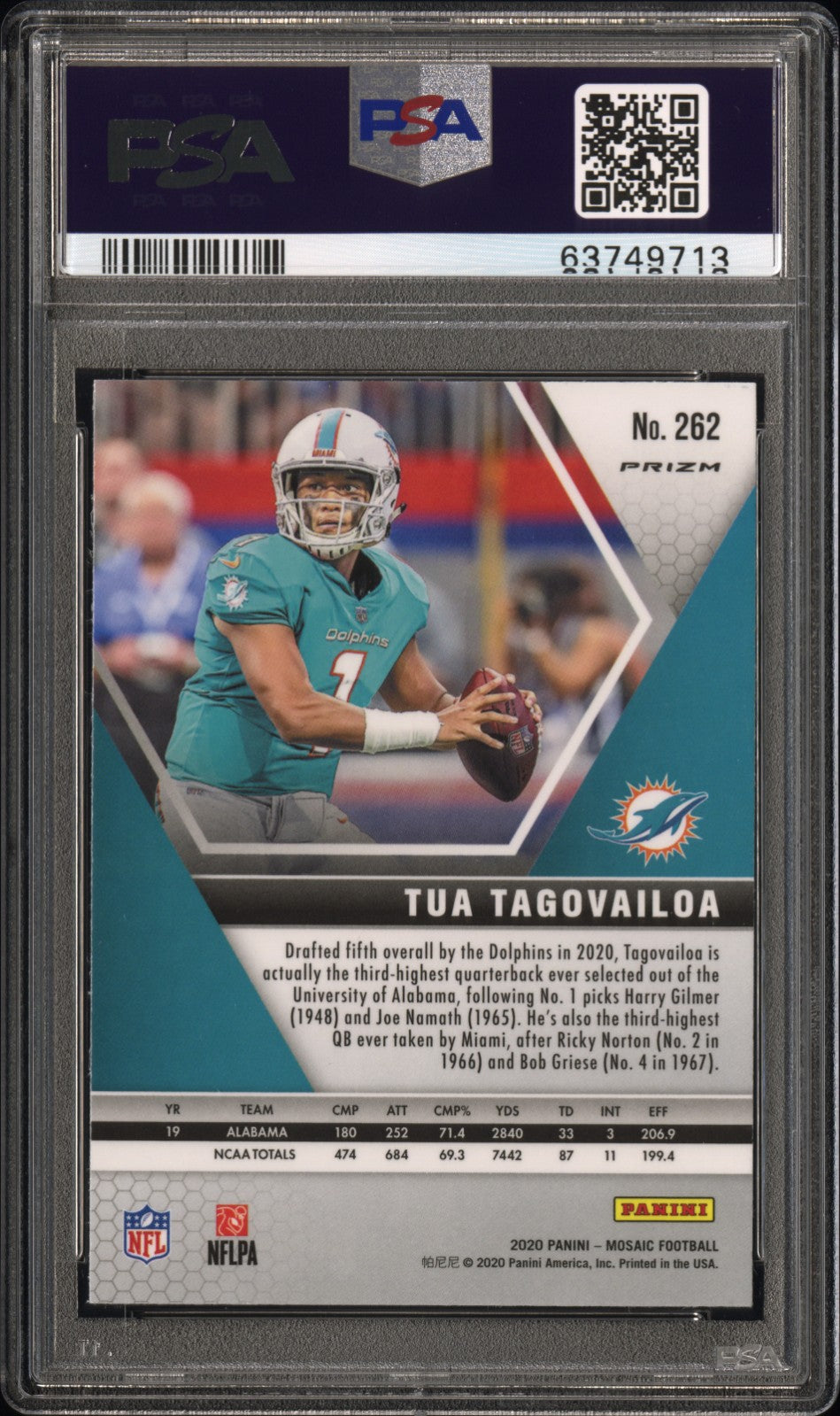2020 Panini Mosaic Tua Tagovailoa #262 White Sparkle PSA 10