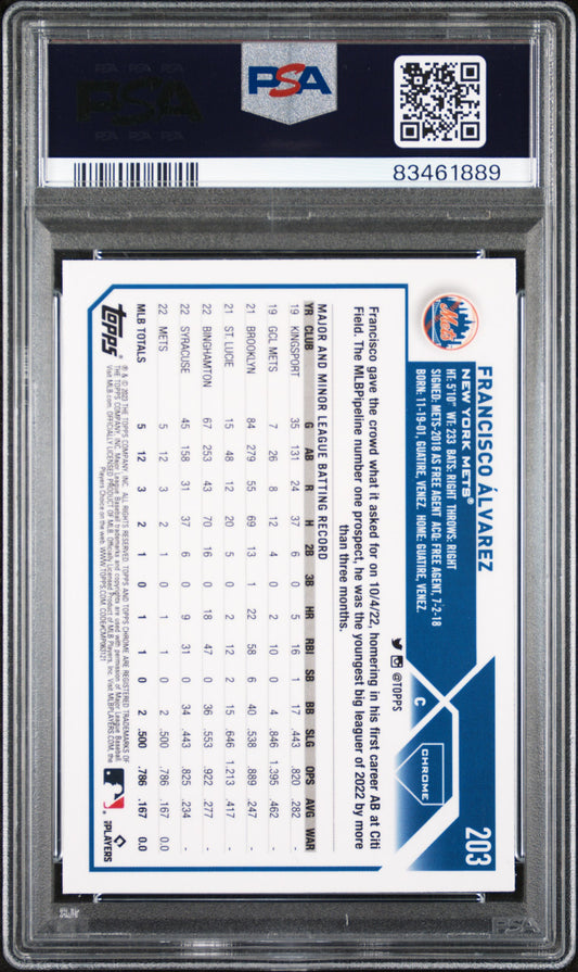 2023 Topps Chrome Francisco Alvarez #203 Prism Refractor PSA 10