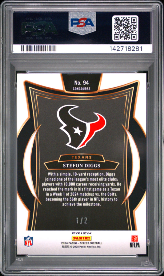 2024 Panini Select Stefon Diggs #94 Green & Black Snakeskin /2 PSA 9