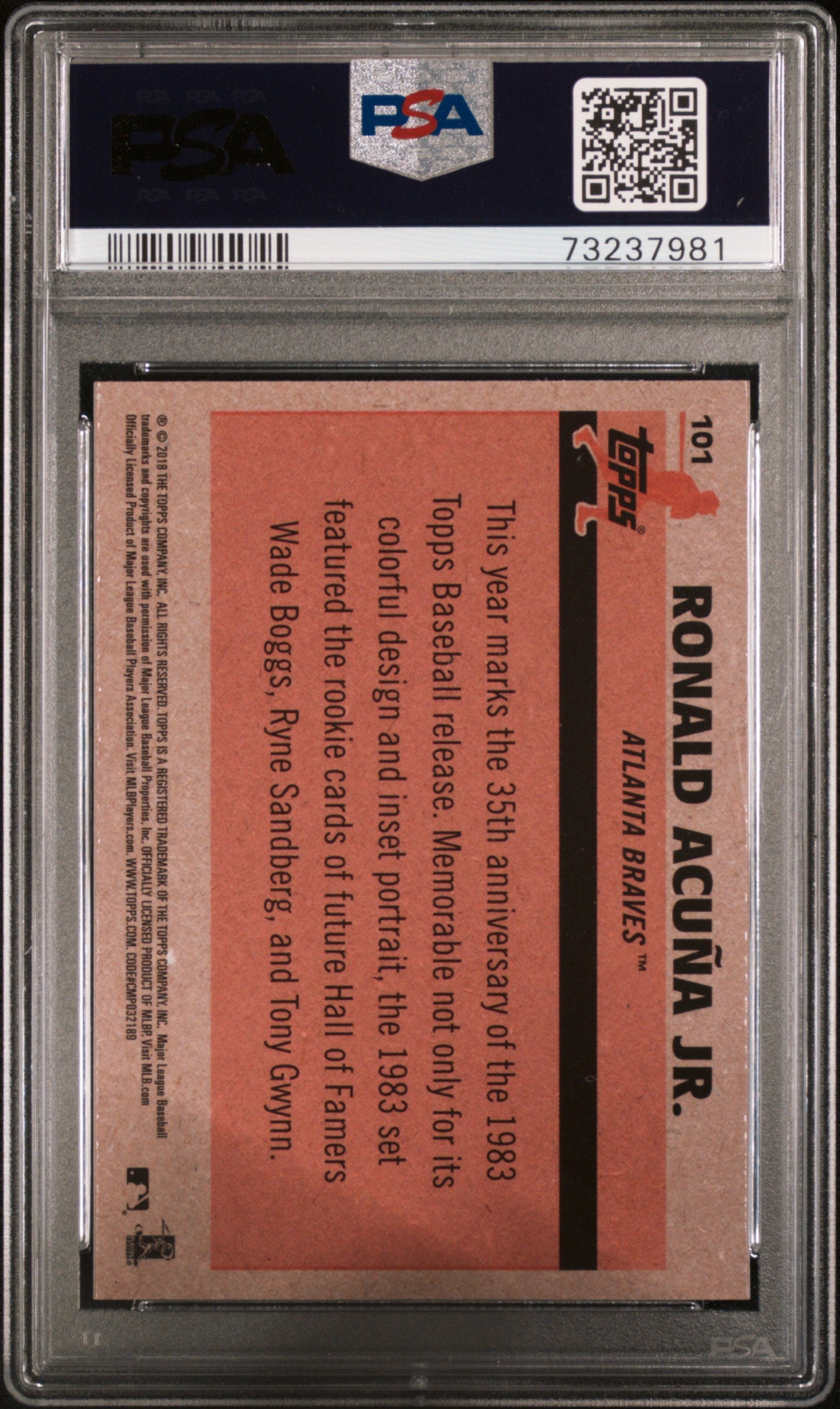 2018 Topps Silver Pack Ronald Acuna JR. #101 1983 Chrome Promo Rookie RC PSA 10