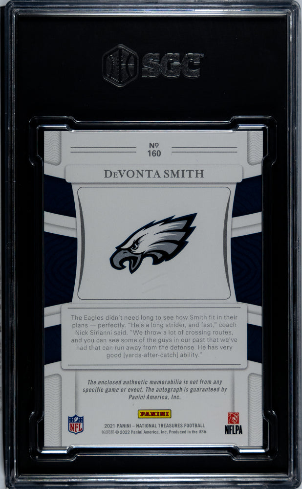 2021 Panini National Treasures Devonta Smith #160 Rookie Patch Autograph SGC 10