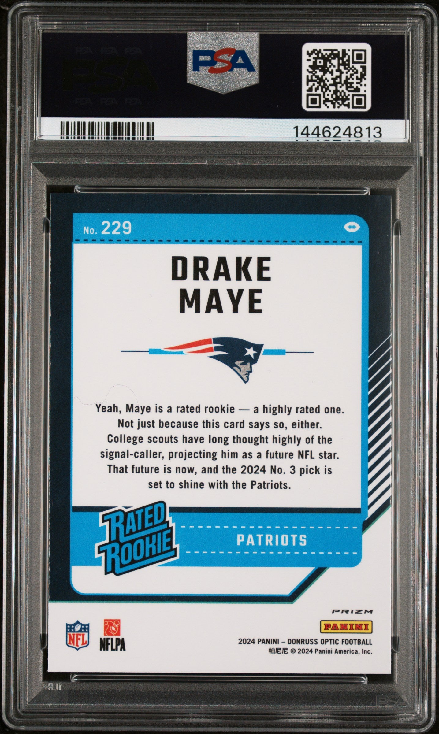 2024 Panini Donruss Optic Drake Maye #229 Purple Shock PSA 9