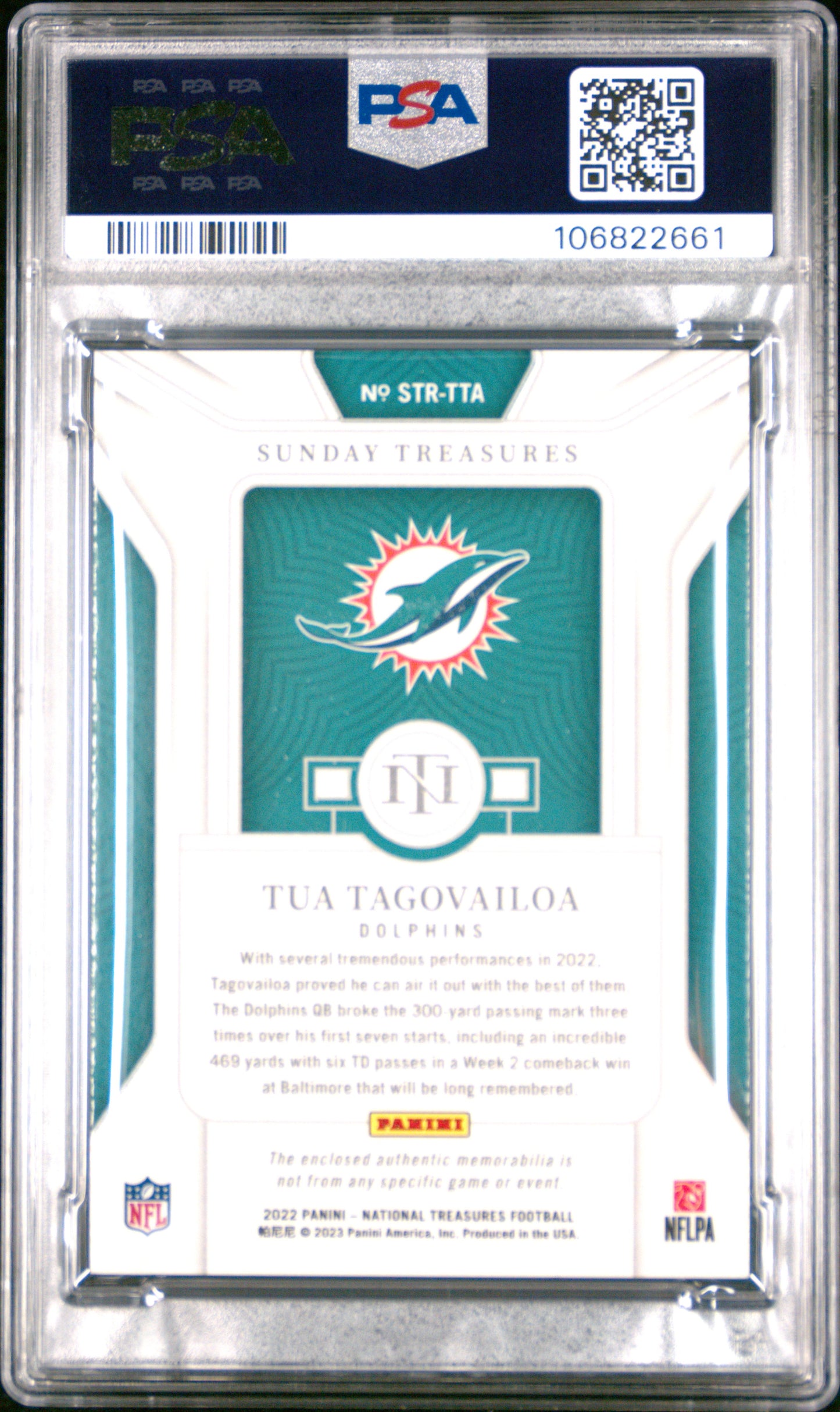 2022 Panini National Treasures Sunday Treasures Tua Tagovailoa /25 #TTA PSA 8
