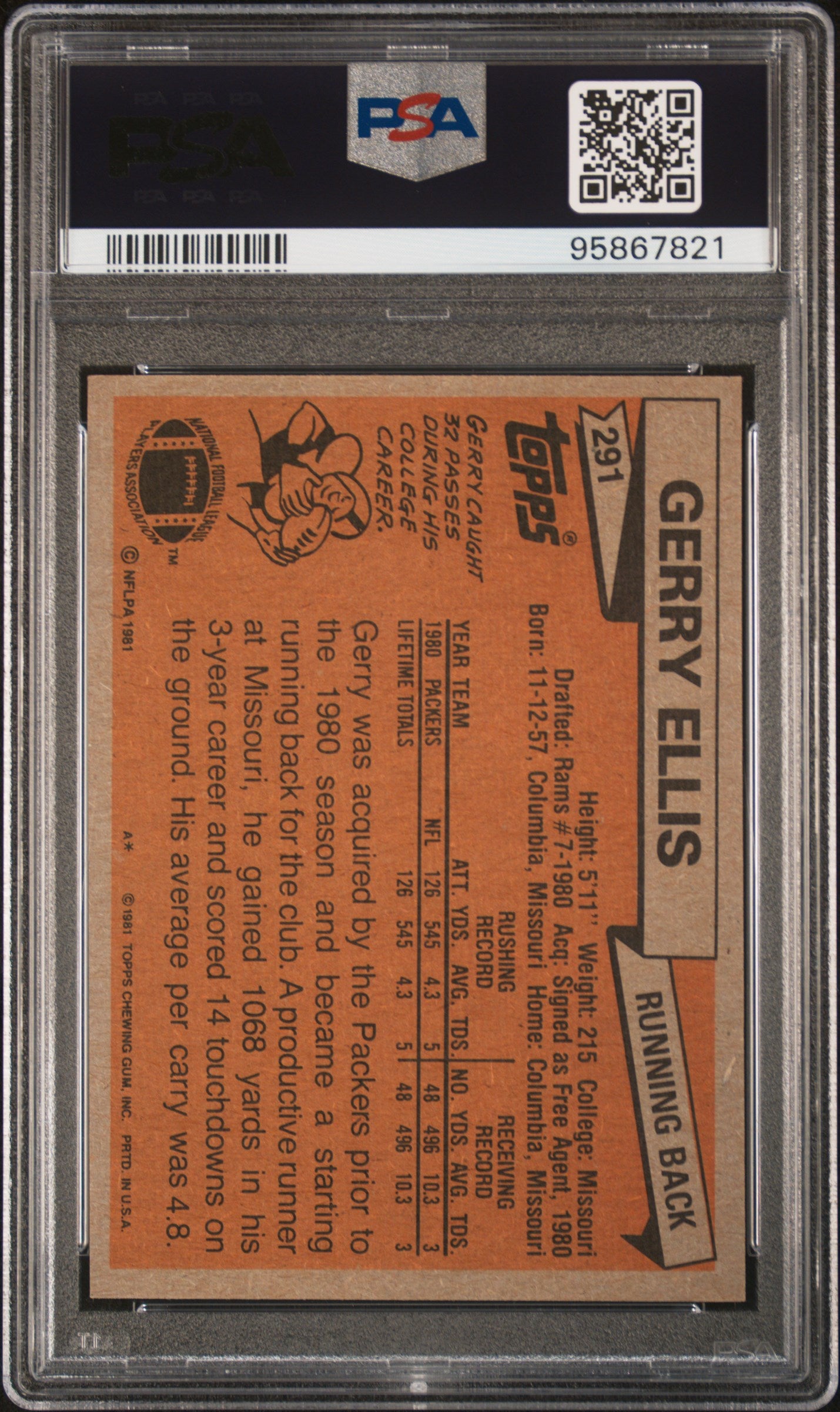 1981 Topps Gerry Ellis #291 PSA 10