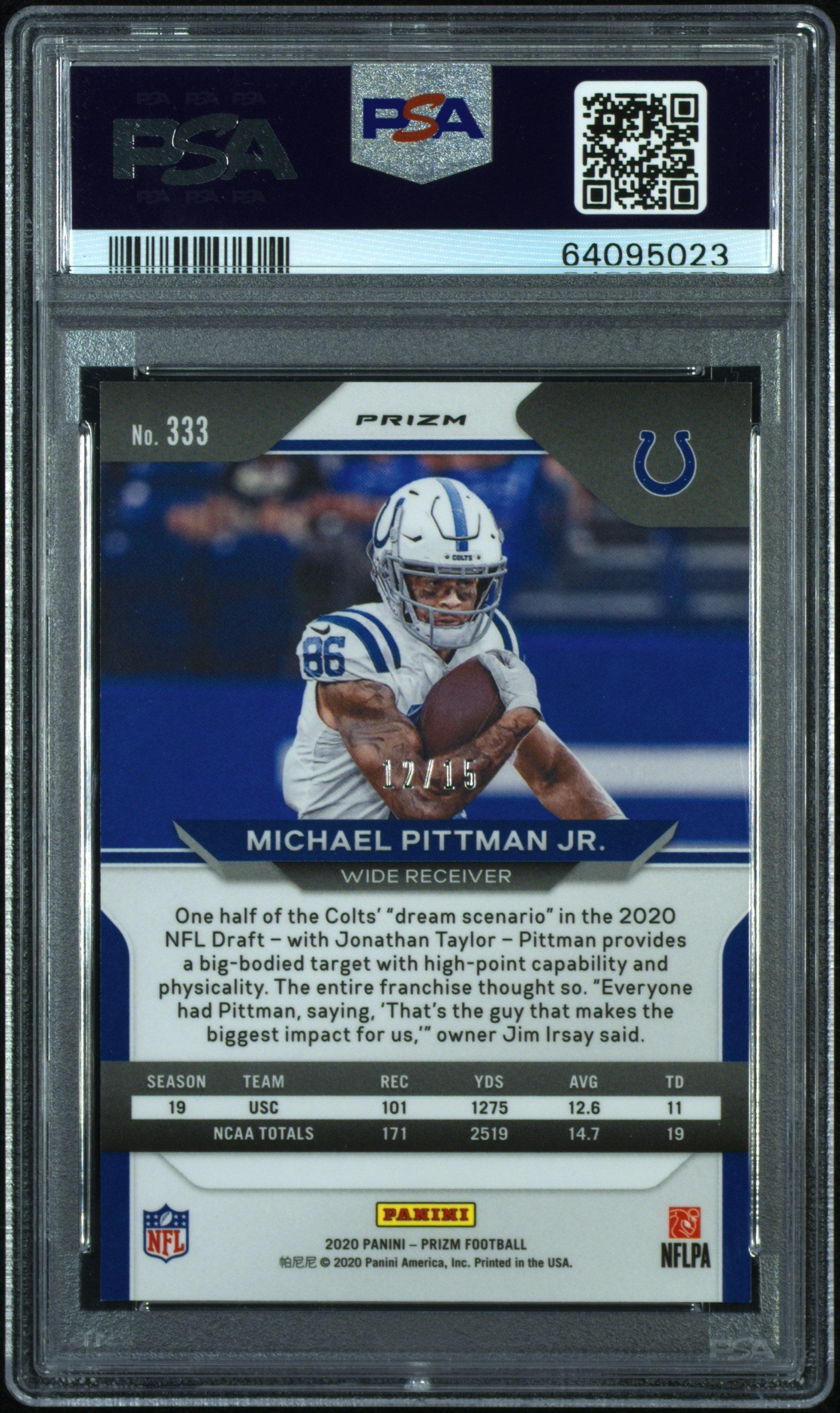 2020 Panini Prizm Michael Pittman JR. #333 No Huddle Pink PSA 10