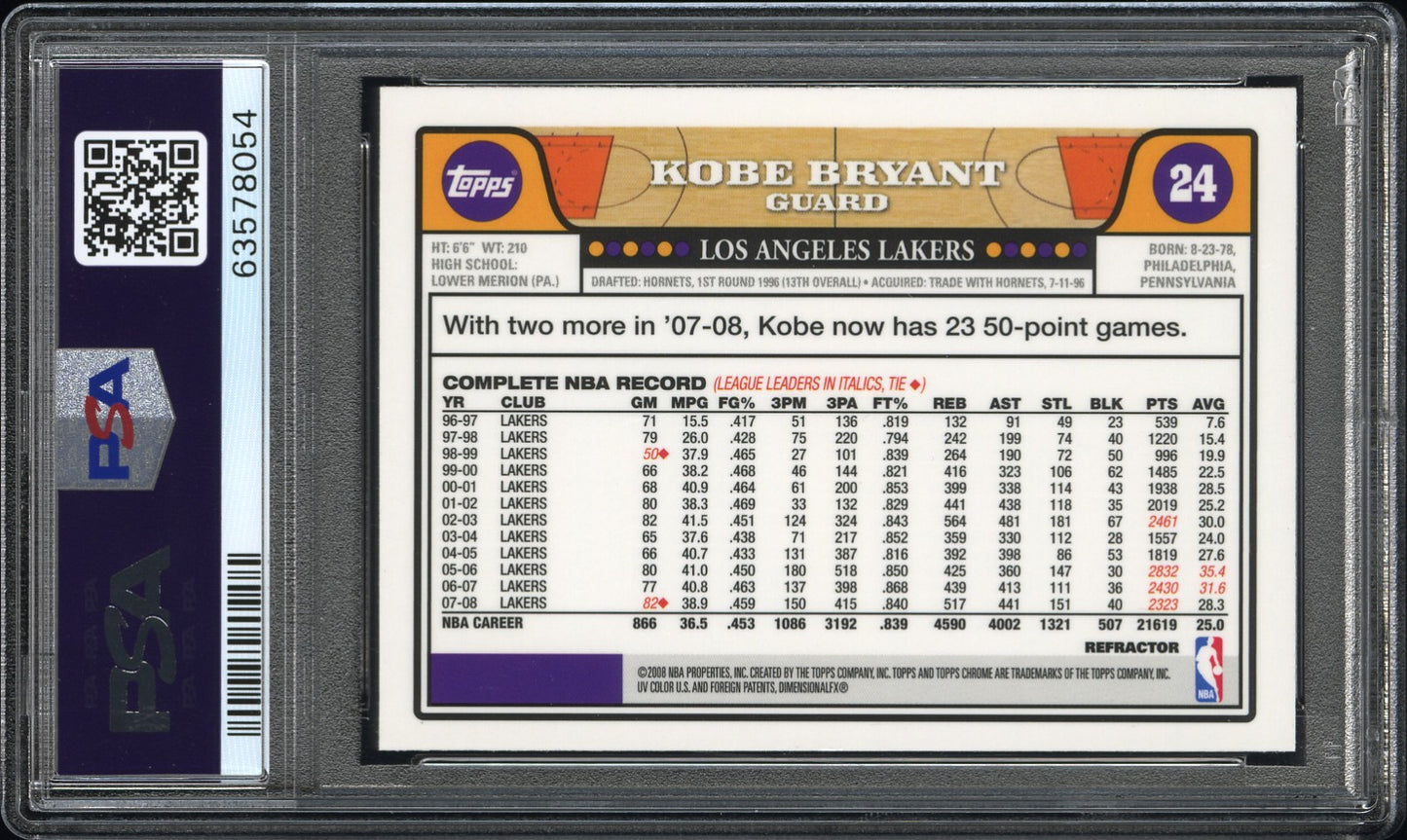 2008 Topps Chrome Kobe Bryant #24 Refractor PSA 10