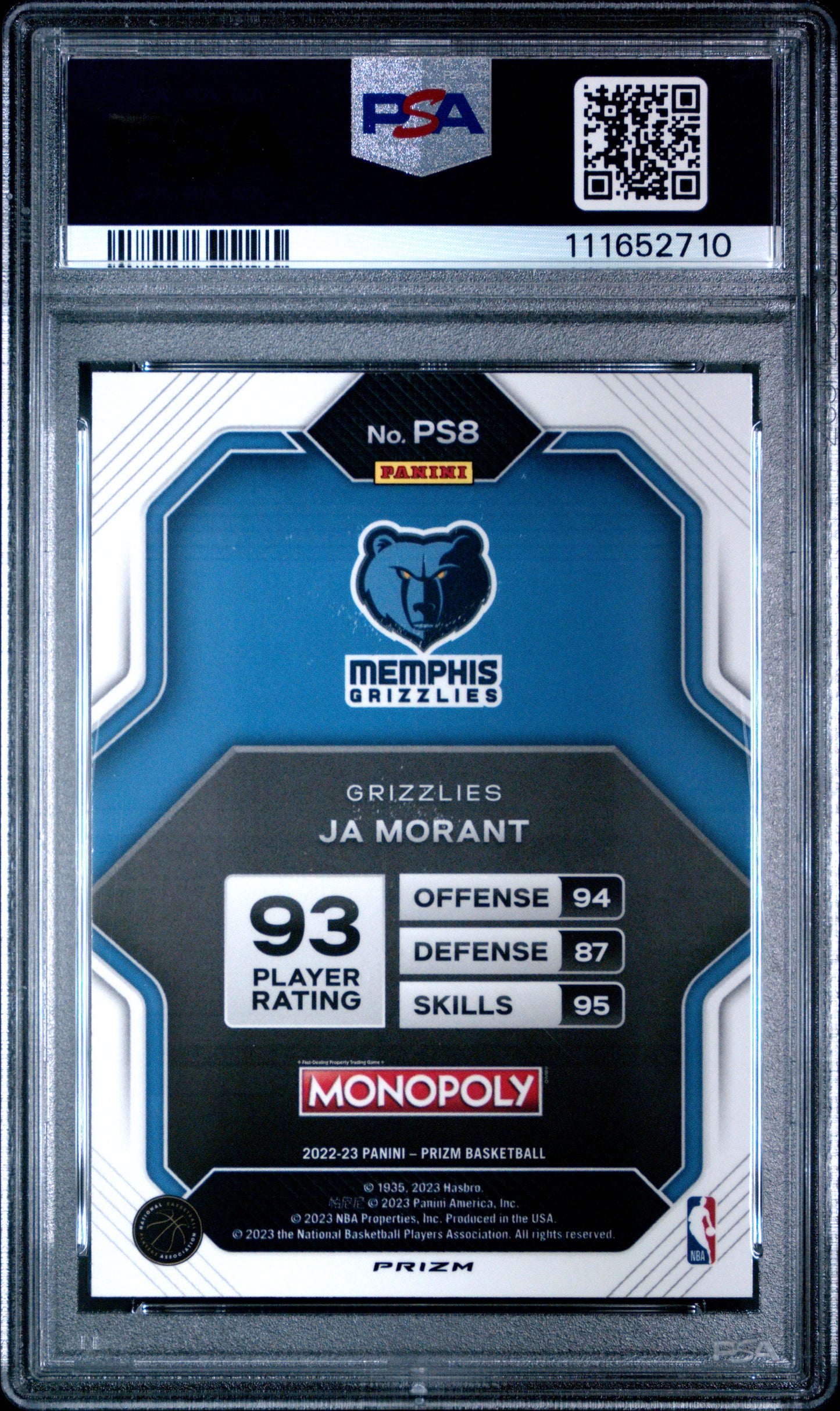 2022 Panini Prizm Monopoly Prizm All-Stars Ja Morant #PS8 As White Sparkle PSA 9