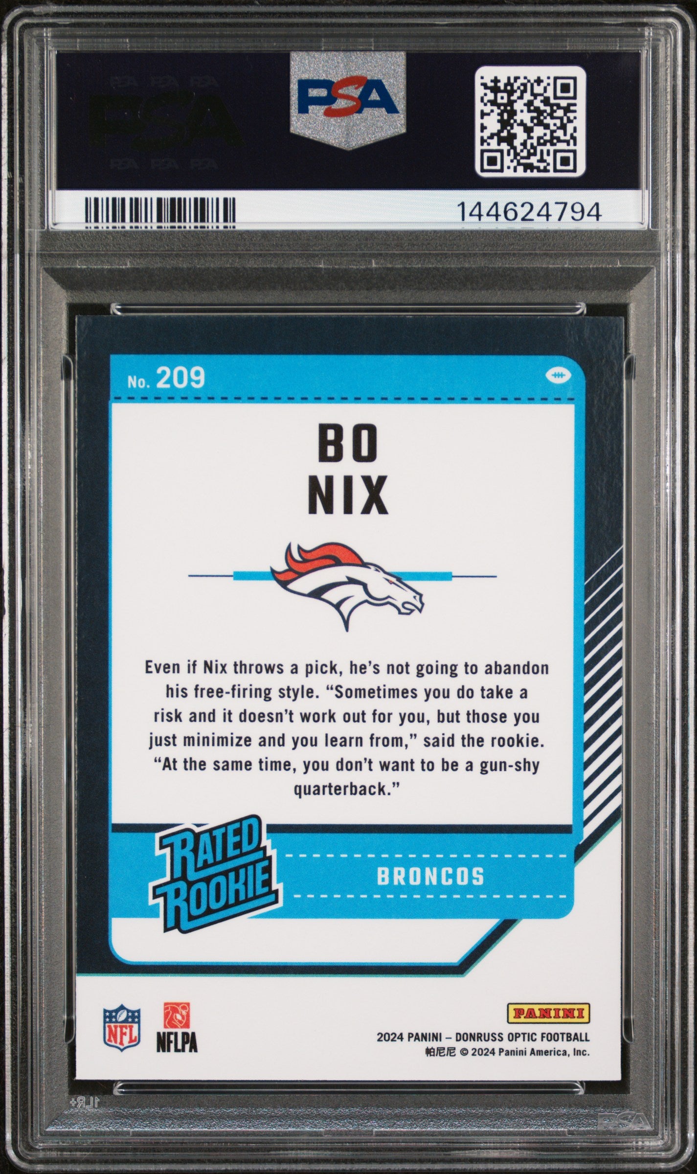 2024 Panini Donruss Optic Bo Nix #209 PSA 9