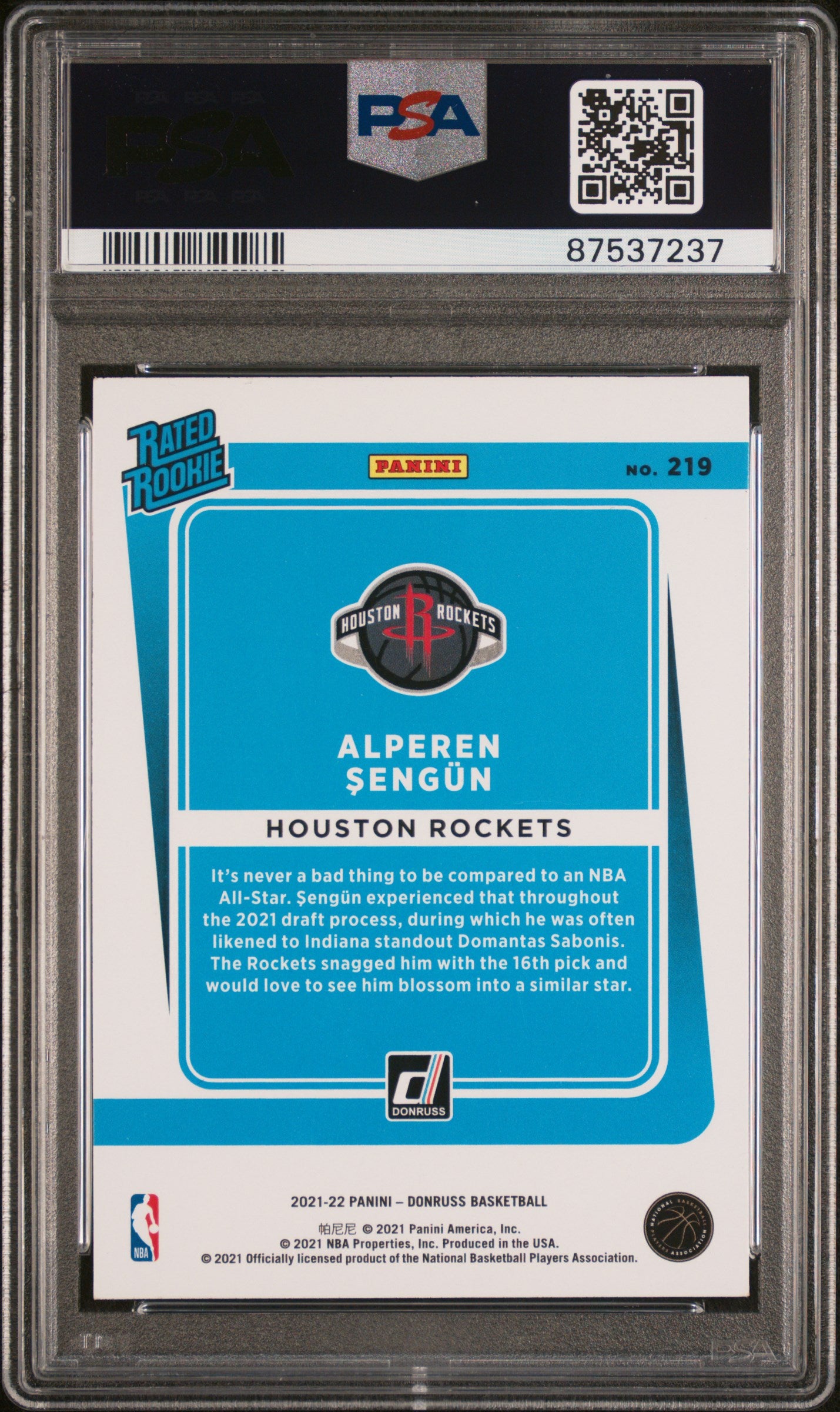 2021 Panini Donruss Alperen Sengun #219 Holo Pink Laser PSA 8