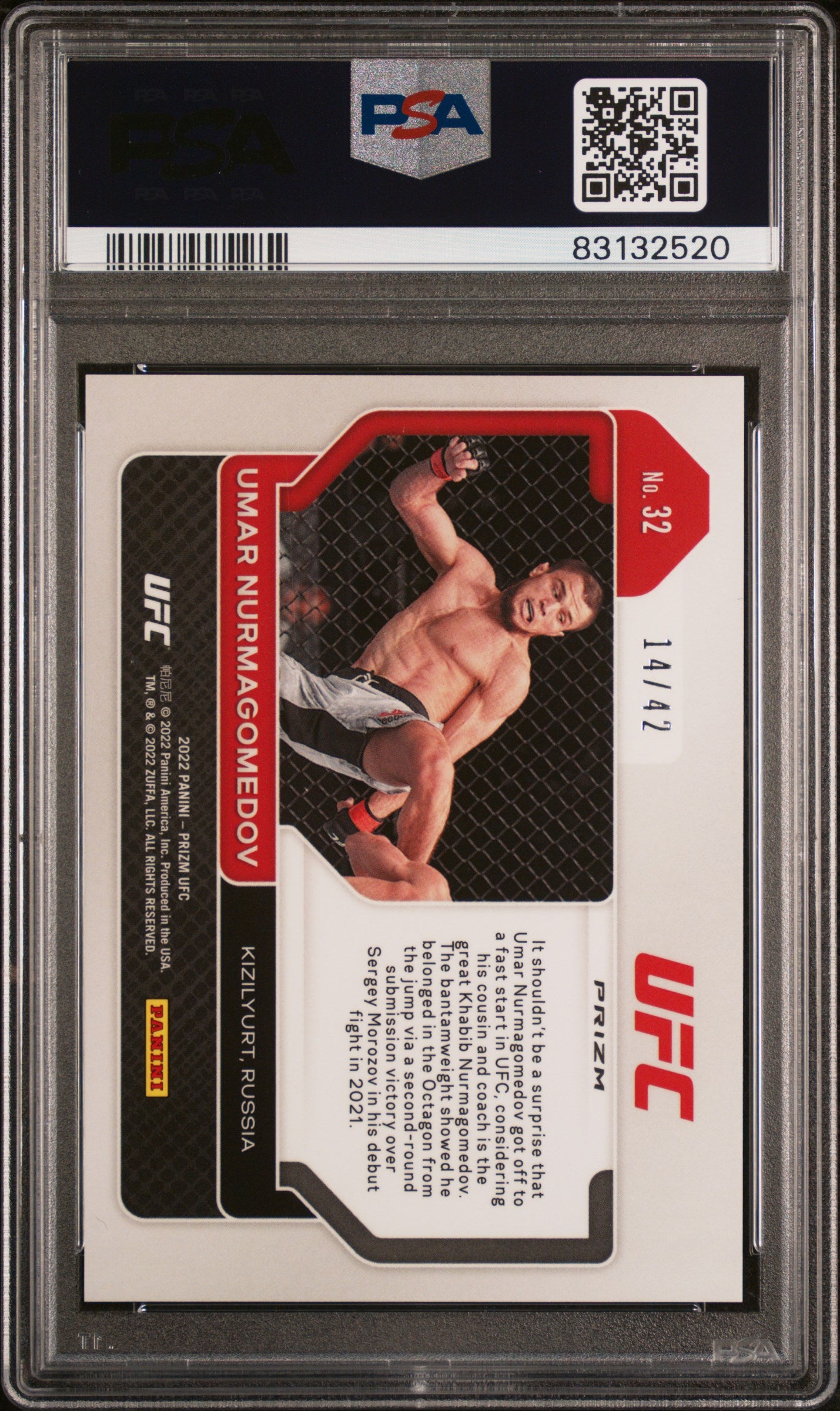 2022 Panini Prizm UFC Umar Nurmagomedov #32 Pink Pulsar PSA 10