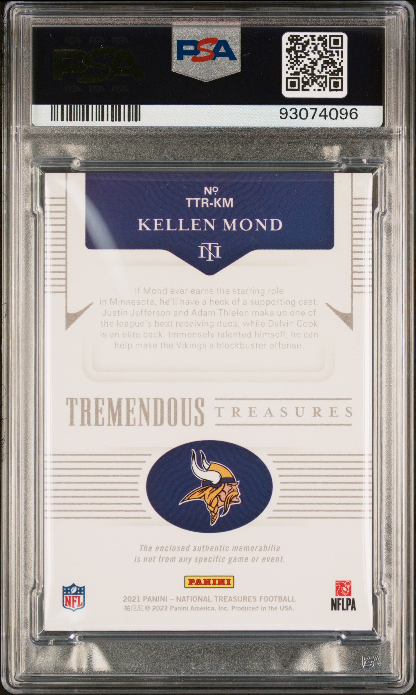 2021 National Treasures Kellen Mond #KM Rookies Relics NFL Shield PSA 8 RPA