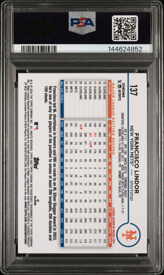 2024 Topps Chrome Francisco Lindor #137 Gold Wave 23/50 PSA 8